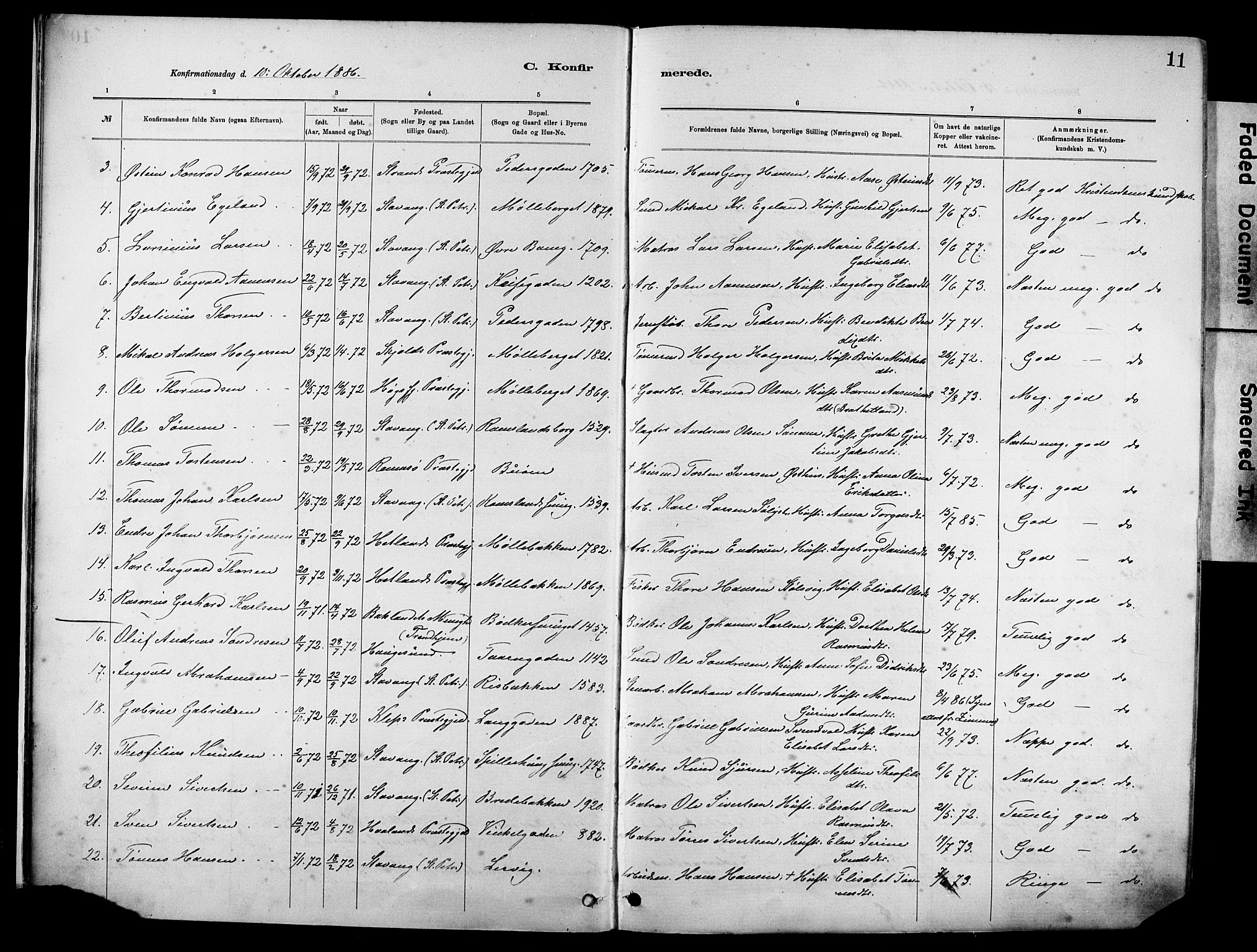 St. Johannes sokneprestkontor, SAST/A-101814/001/30/30BA/L0002: Parish register (official) no. A 2, 1885-1899, p. 11
