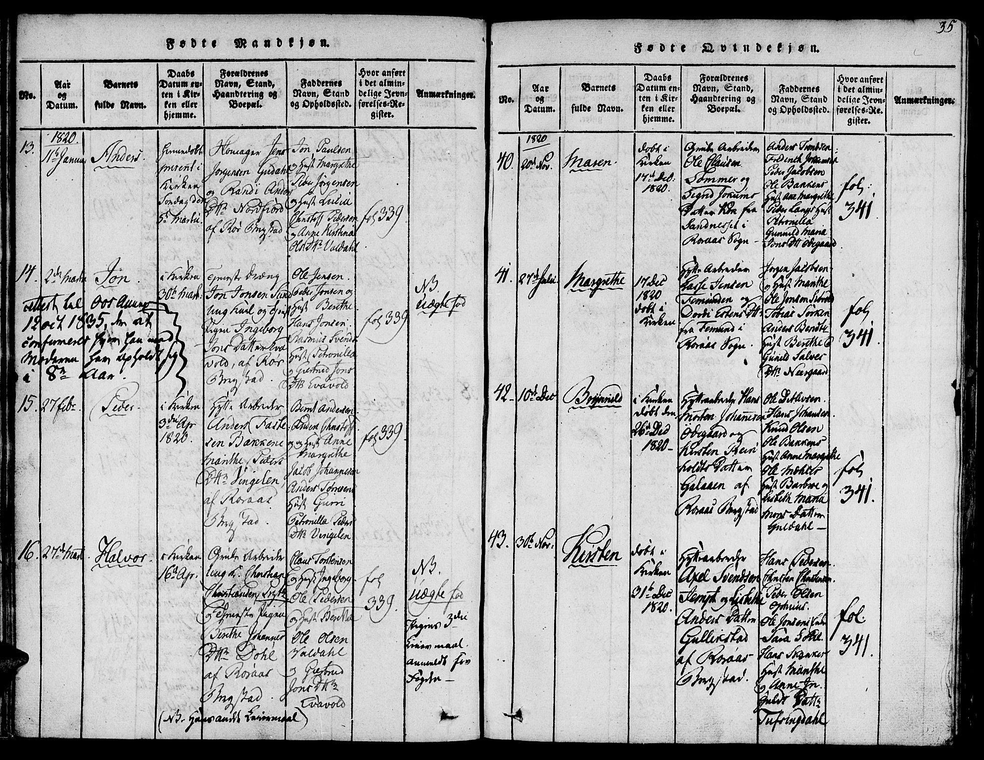 Ministerialprotokoller, klokkerbøker og fødselsregistre - Sør-Trøndelag, SAT/A-1456/681/L0929: Parish register (official) no. 681A07, 1817-1828, p. 35