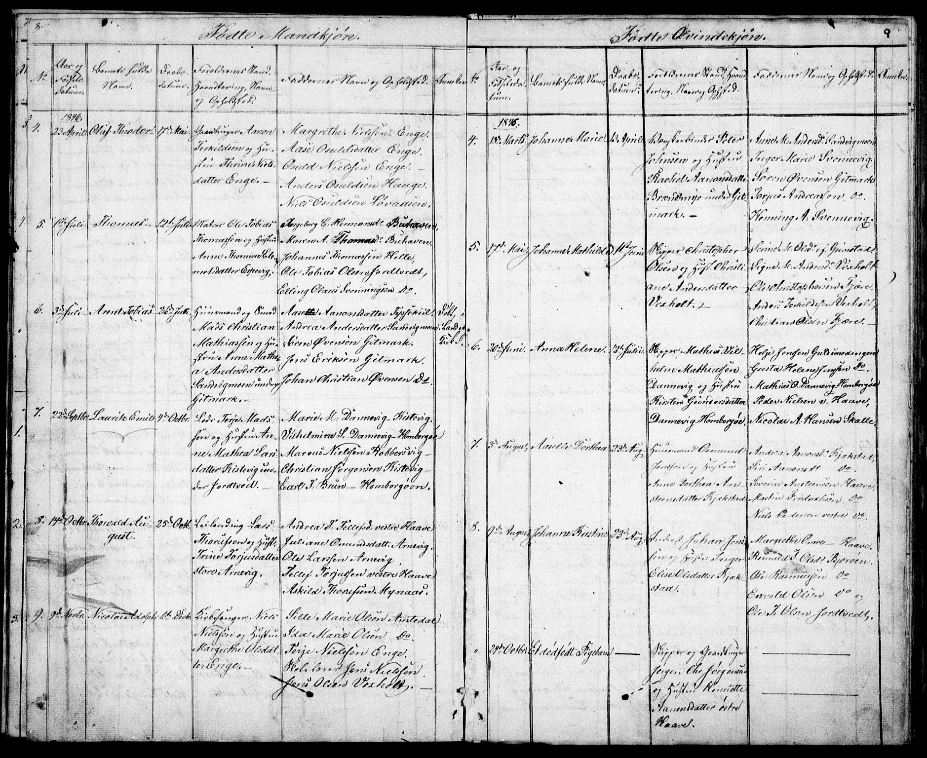 Hommedal sokneprestkontor, AV/SAK-1111-0023/F/Fb/Fba/L0002: Parish register (copy) no. B 2, 1841-1863, p. 9