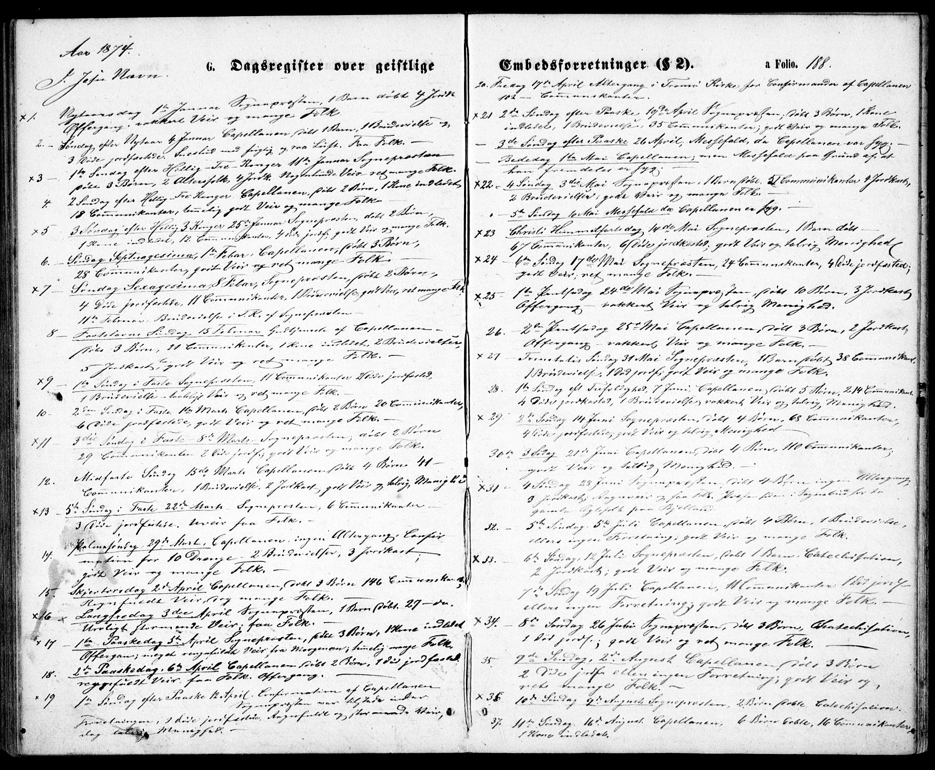 Tromøy sokneprestkontor, SAK/1111-0041/F/Fb/L0004: Parish register (copy) no. B 4, 1869-1877, p. 188
