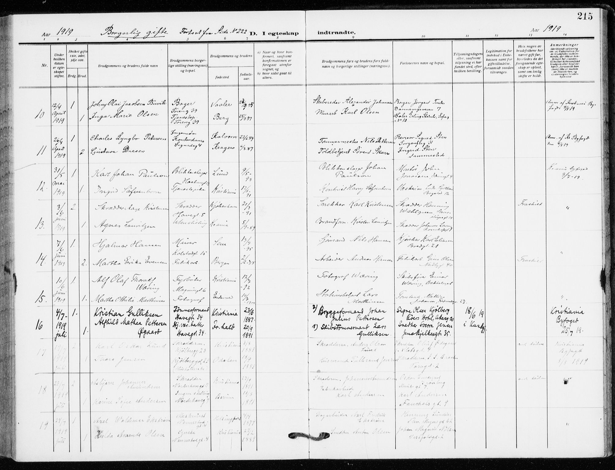 Kampen prestekontor Kirkebøker, SAO/A-10853/F/Fa/L0013: Parish register (official) no. I 13, 1917-1922, p. 215