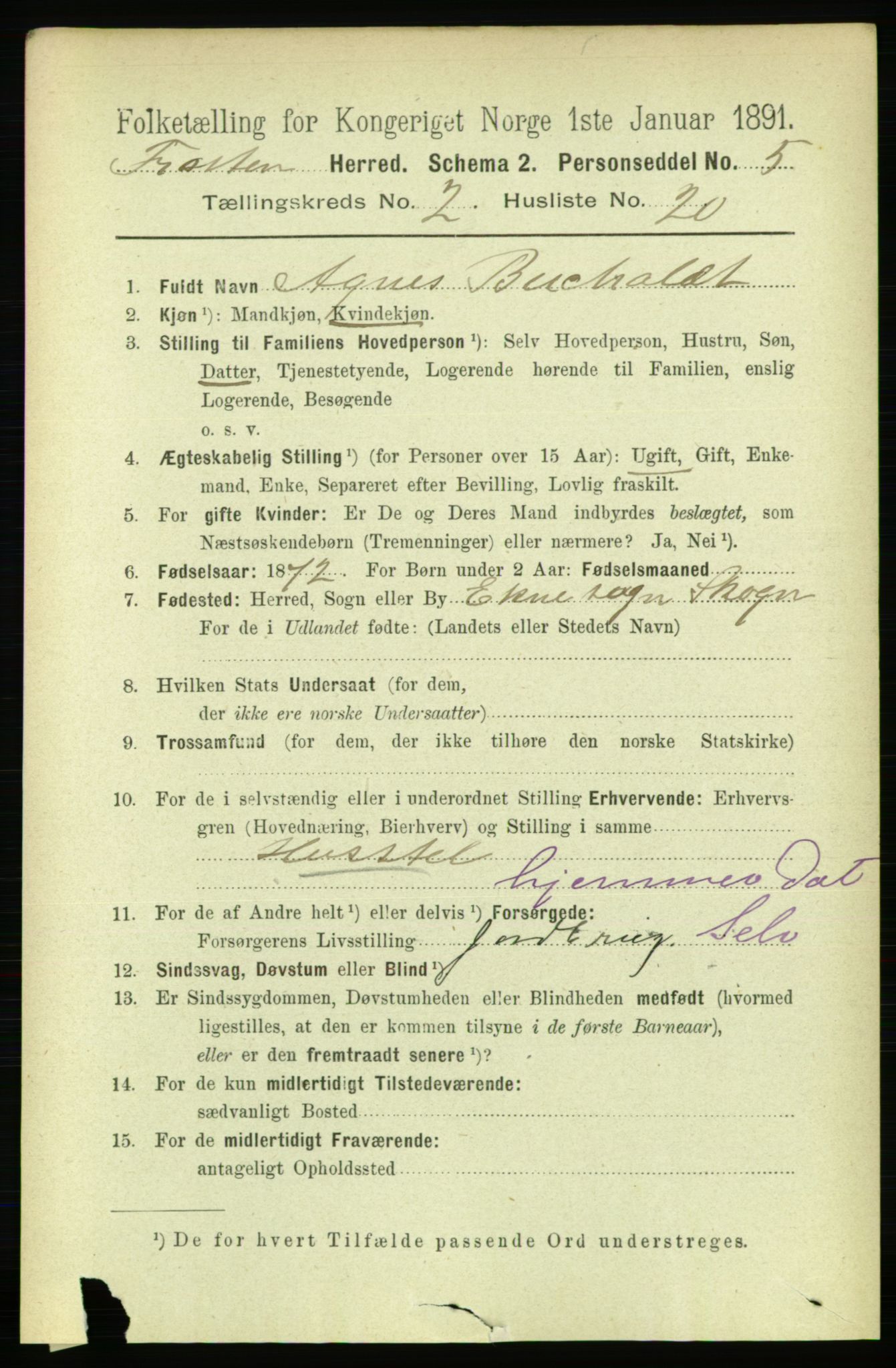 RA, 1891 census for 1717 Frosta, 1891, p. 1181