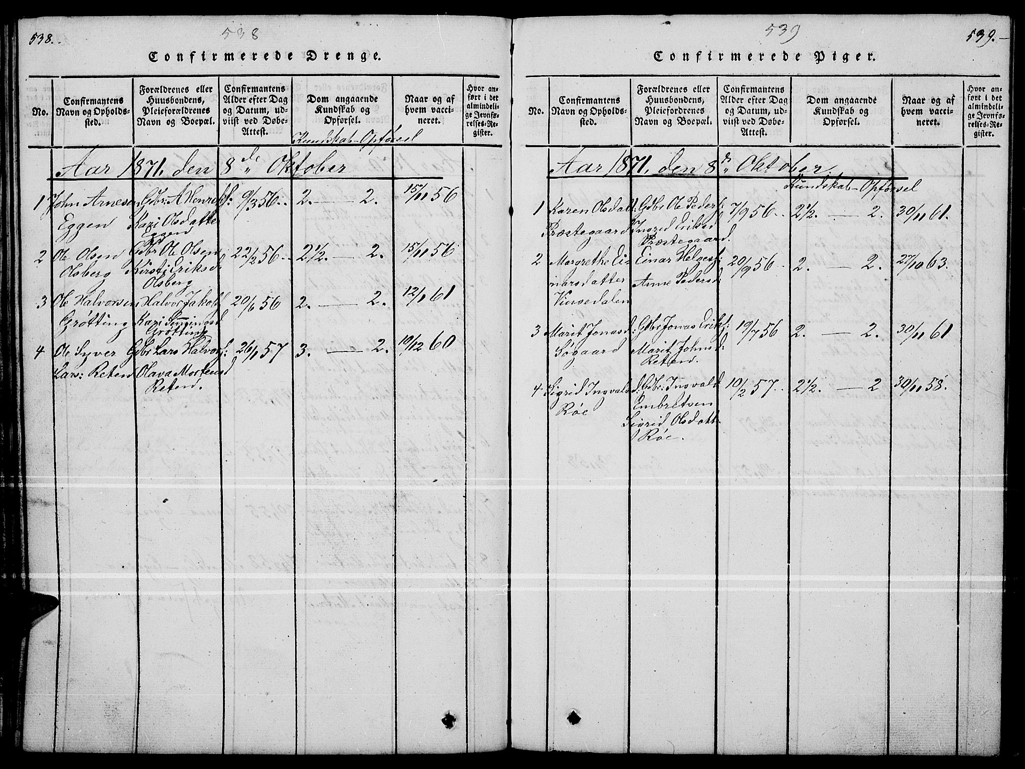 Tynset prestekontor, SAH/PREST-058/H/Ha/Hab/L0004: Parish register (copy) no. 4, 1814-1879, p. 538-539