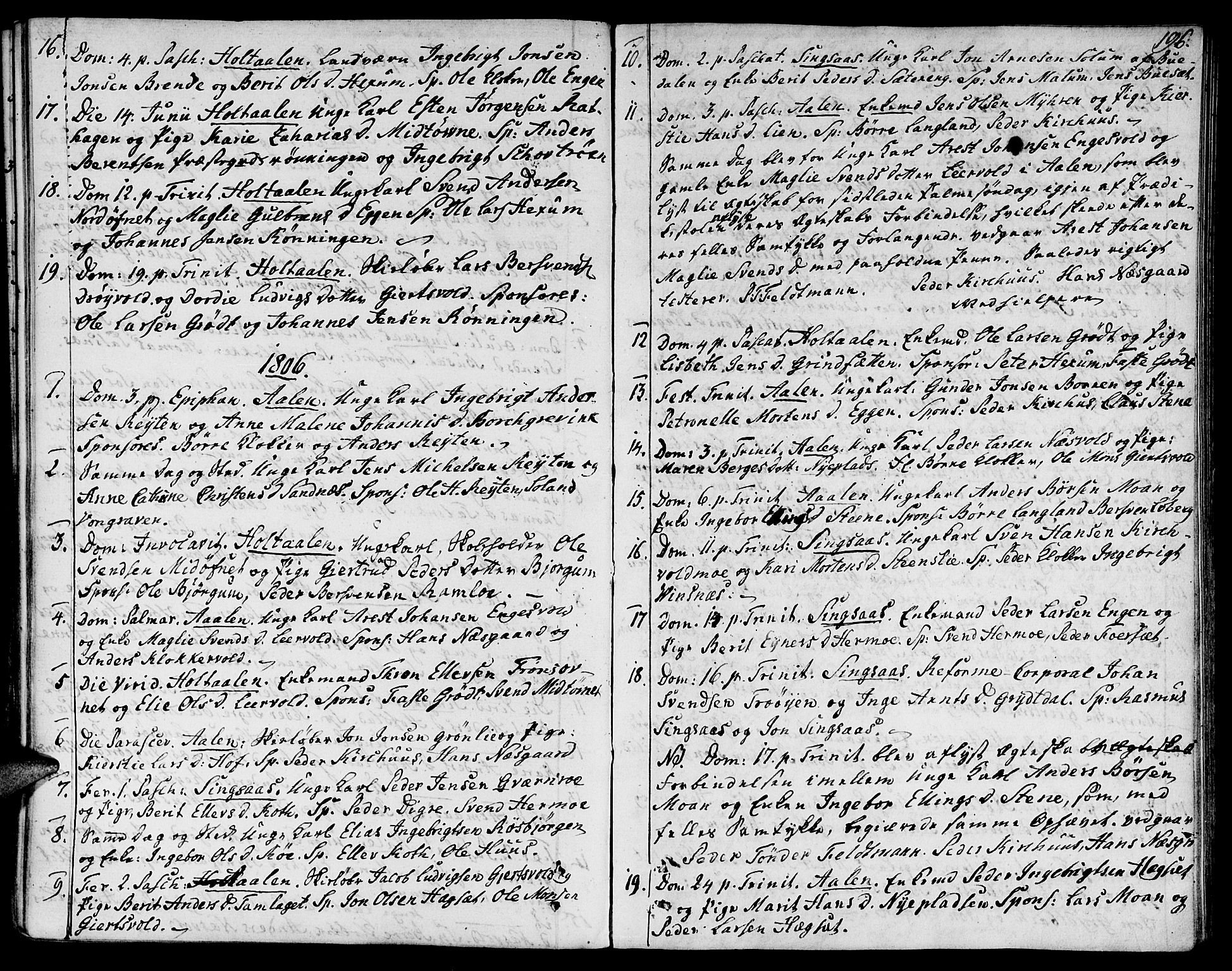 Ministerialprotokoller, klokkerbøker og fødselsregistre - Sør-Trøndelag, SAT/A-1456/685/L0953: Parish register (official) no. 685A02, 1805-1816, p. 196