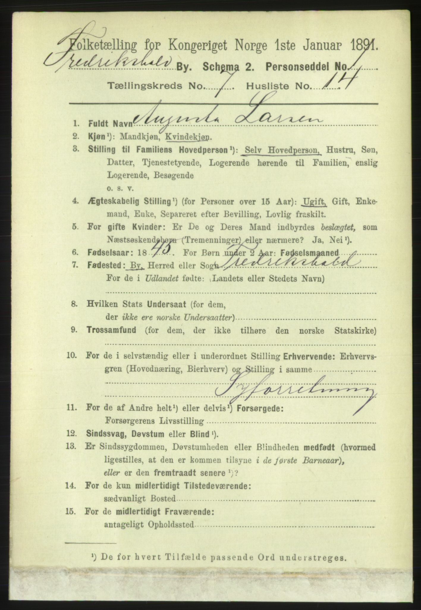 RA, 1891 census for 0101 Fredrikshald, 1891, p. 5203