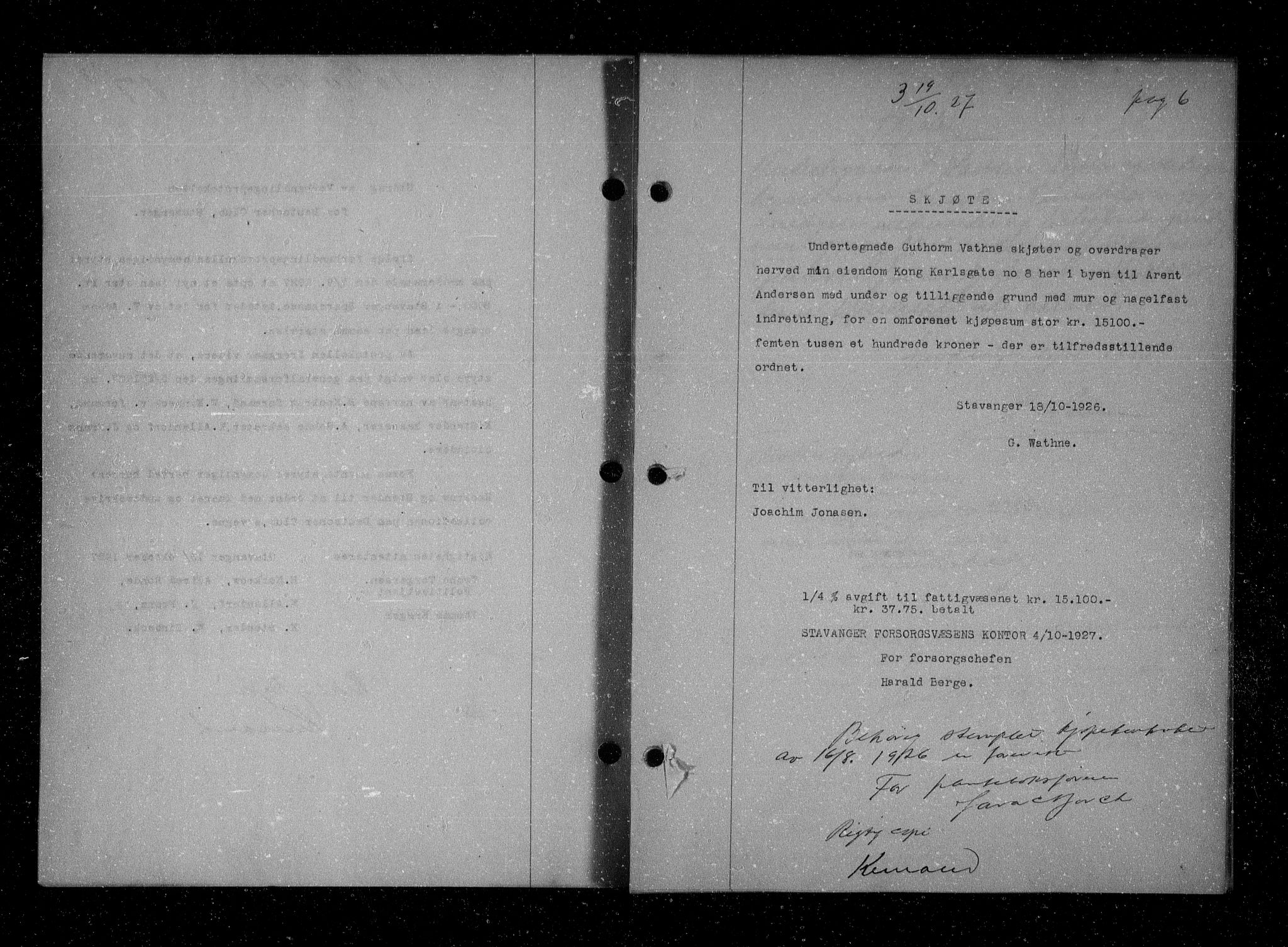 Stavanger byfogd, SAST/A-101408/001/4/41/410/410BB/L0053: Mortgage book no. 41, 1927-1928, Deed date: 19.10.1927