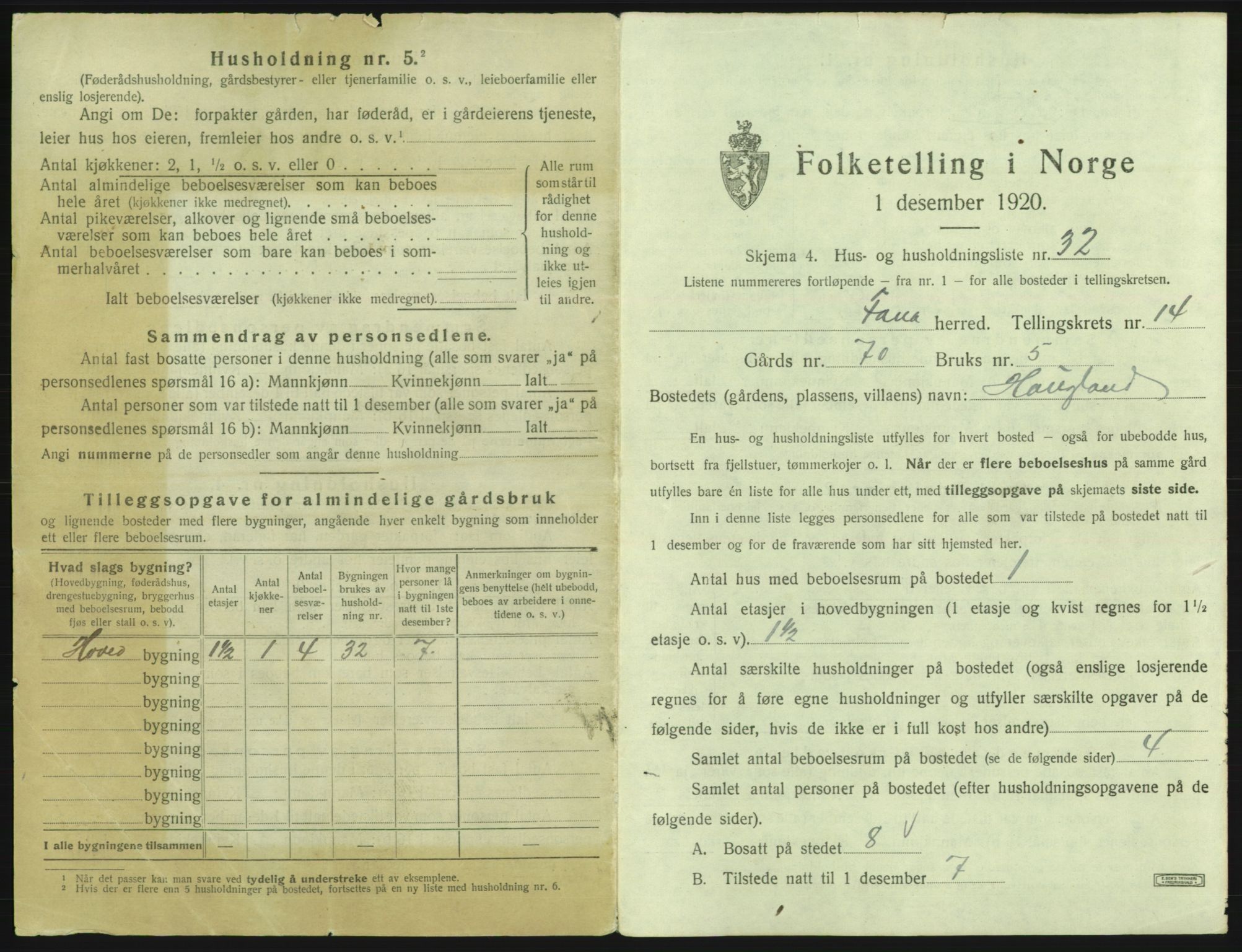 SAB, 1920 census for Fana, 1920, p. 2465