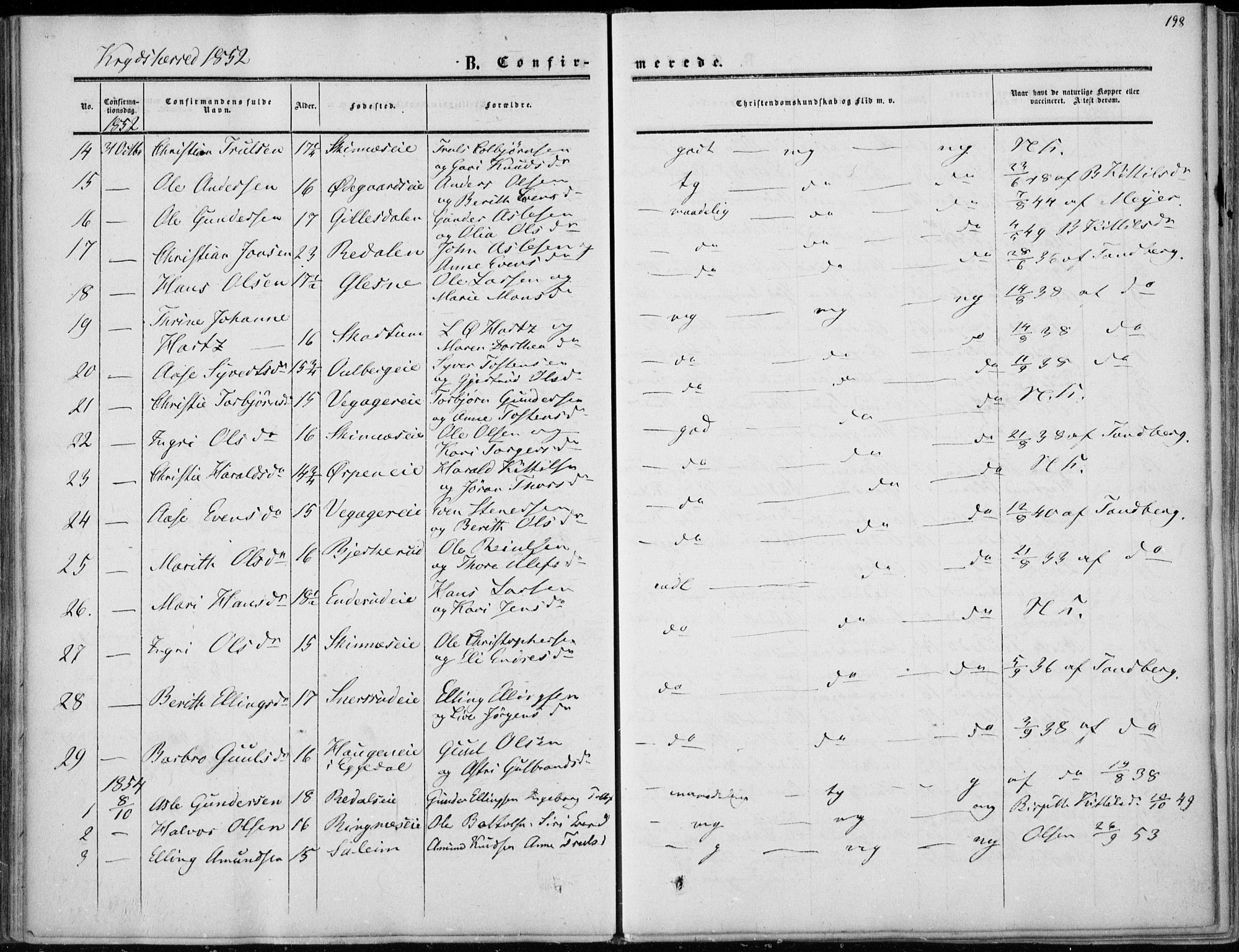 Sigdal kirkebøker, SAKO/A-245/F/Fa/L0008: Parish register (official) no. I 8, 1850-1859, p. 198