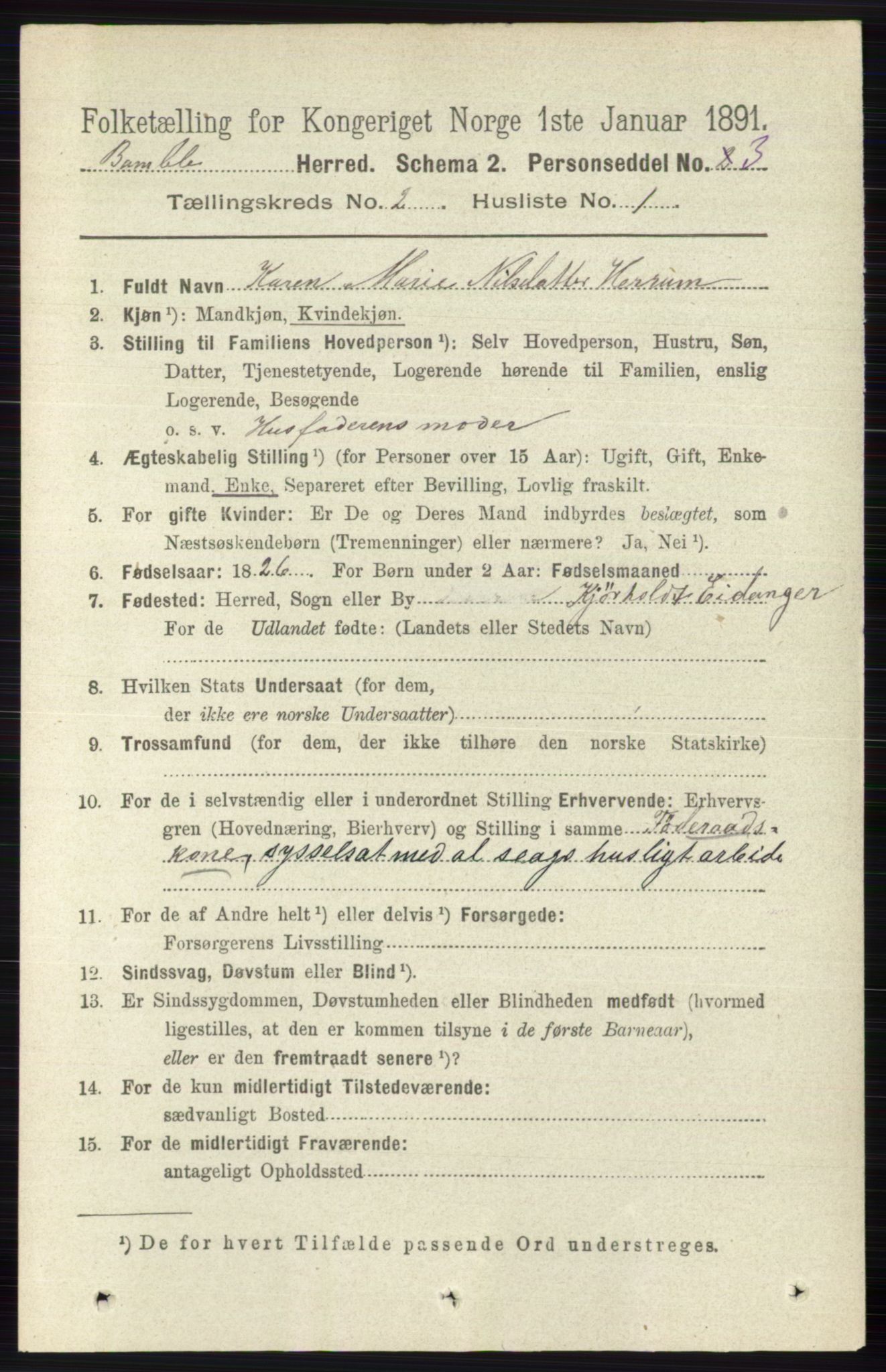 RA, 1891 census for 0814 Bamble, 1891, p. 1006