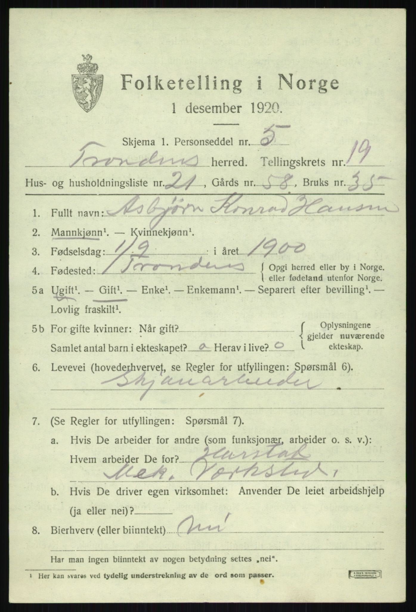 SATØ, 1920 census for Trondenes, 1920, p. 13660