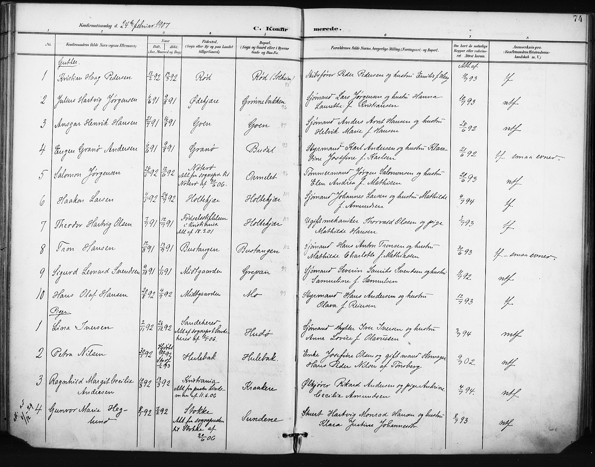 Tjøme kirkebøker, SAKO/A-328/F/Fa/L0005: Parish register (official) no. 5, 1901-1909, p. 74