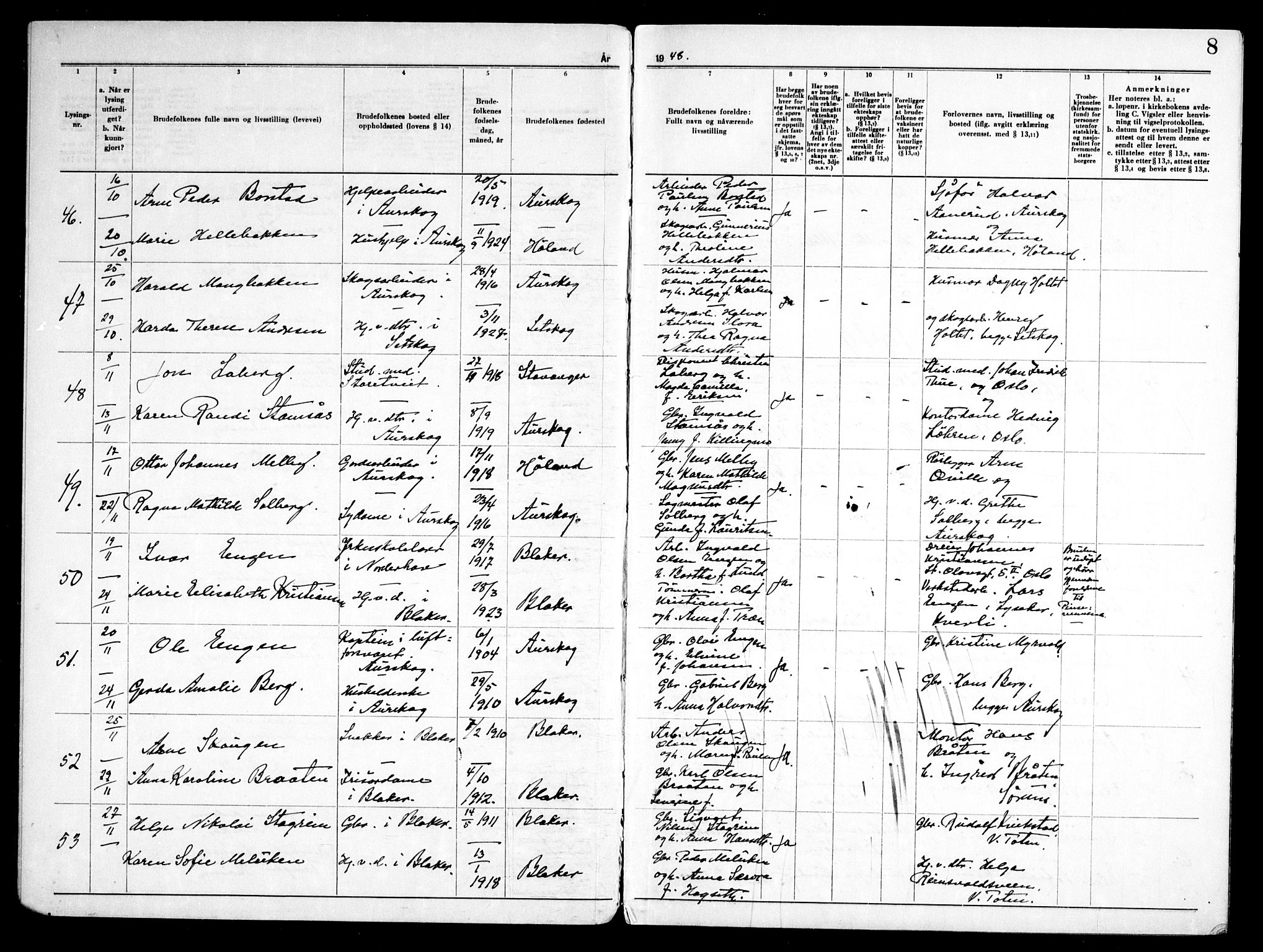 Aurskog prestekontor Kirkebøker, AV/SAO-A-10304a/H/Ha/L0003: Banns register no. 3, 1947-1967, p. 8