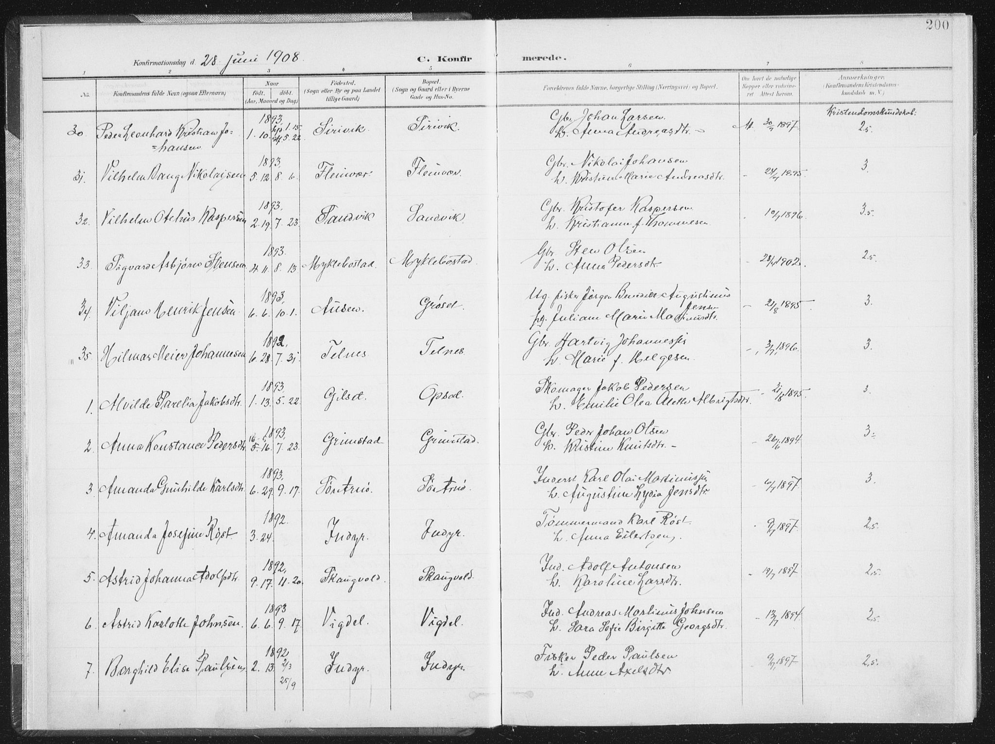 Ministerialprotokoller, klokkerbøker og fødselsregistre - Nordland, AV/SAT-A-1459/805/L0103: Parish register (official) no. 805A08II, 1900-1909, p. 200