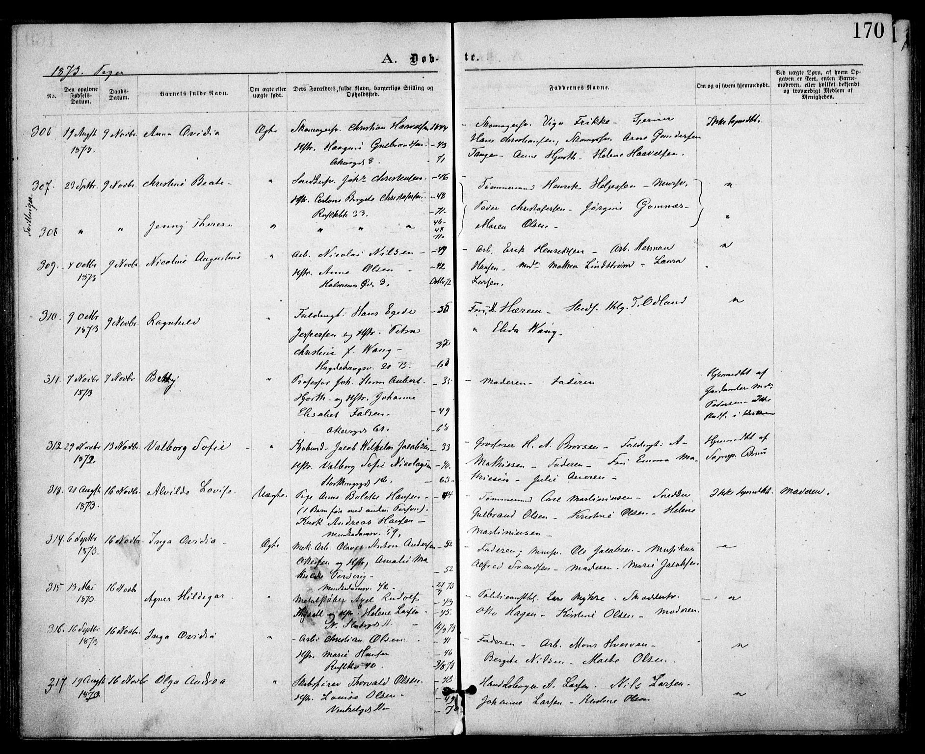 Trefoldighet prestekontor Kirkebøker, SAO/A-10882/F/Fa/L0003: Parish register (official) no. I 3, 1870-1876, p. 170