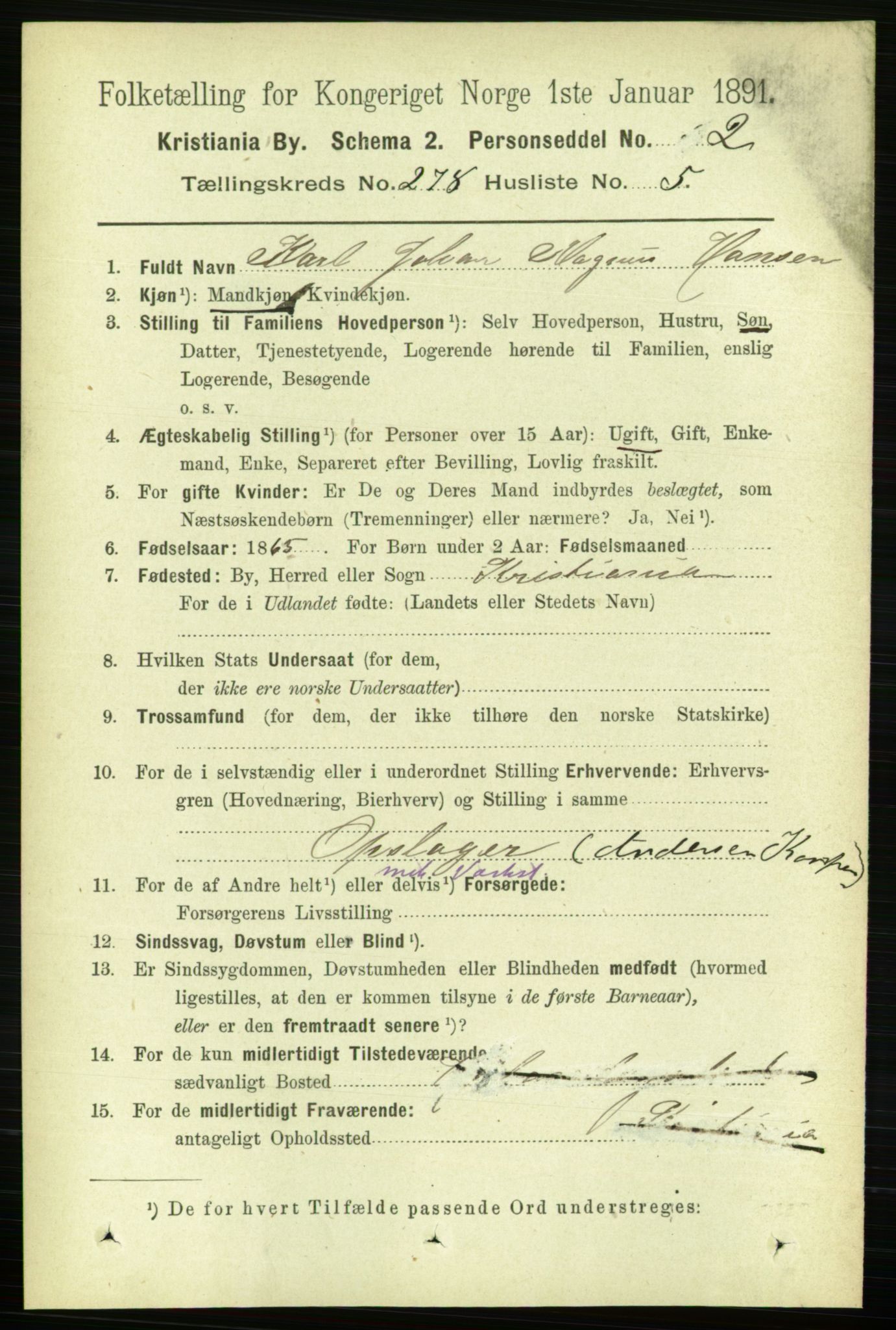 RA, 1891 census for 0301 Kristiania, 1891, p. 168887