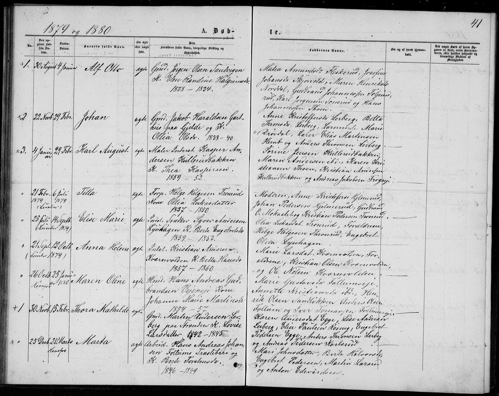 Norderhov kirkebøker, AV/SAKO-A-237/G/Ga/L0007: Parish register (copy) no. I 7, 1877-1887, p. 41