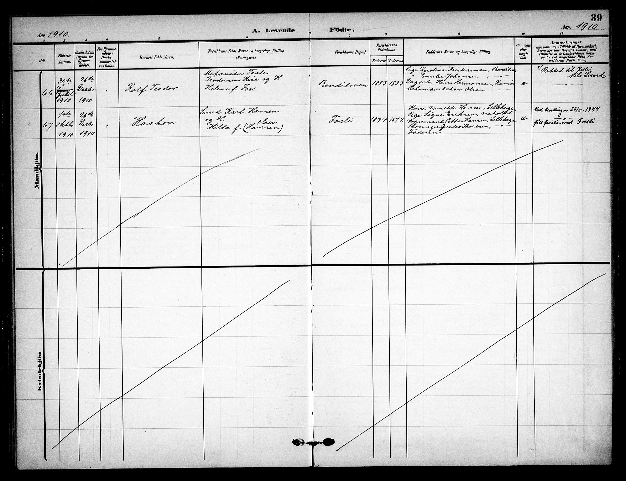 Asker prestekontor Kirkebøker, SAO/A-10256a/F/Fa/L0017: Parish register (official) no. I 17, 1907-1915, p. 39