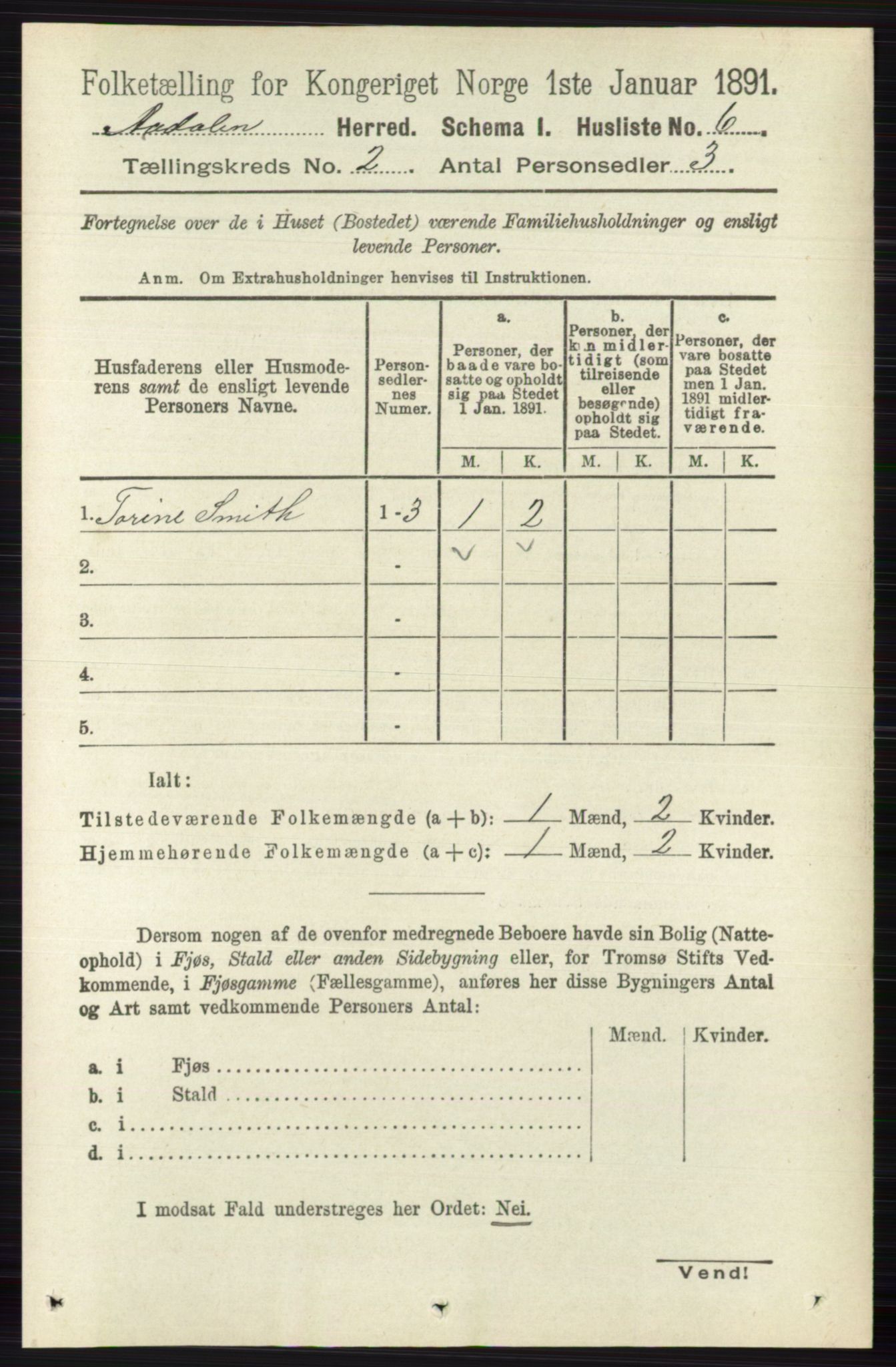 RA, 1891 census for 0614 Ådal, 1891, p. 593