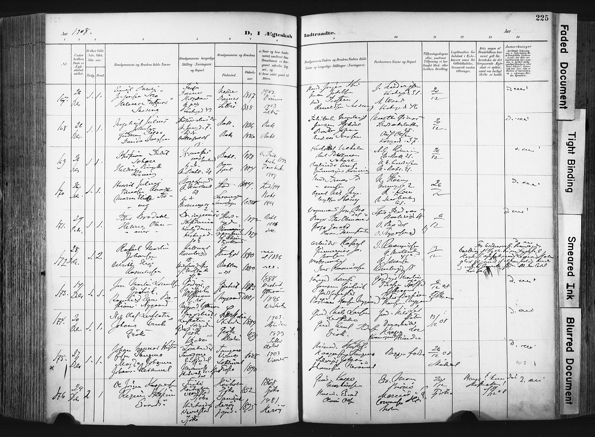 Ministerialprotokoller, klokkerbøker og fødselsregistre - Sør-Trøndelag, AV/SAT-A-1456/604/L0201: Parish register (official) no. 604A21, 1901-1911, p. 225