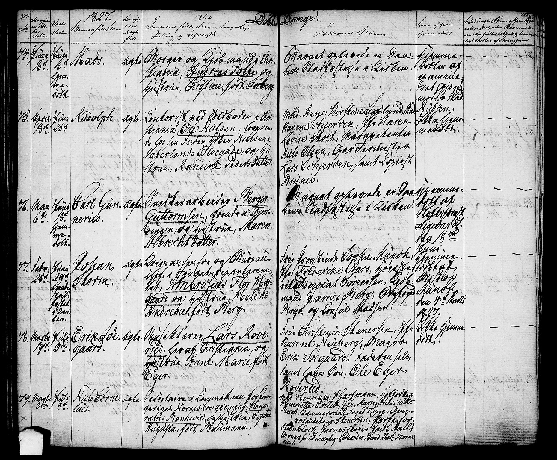Oslo domkirke Kirkebøker, SAO/A-10752/F/Fa/L0010: Parish register (official) no. 10, 1824-1830, p. 304-305
