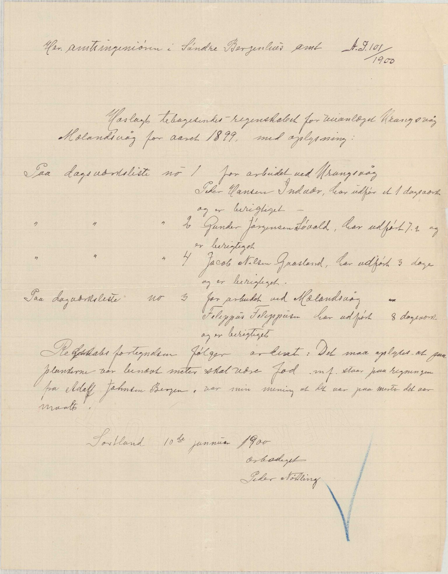 Finnaas kommune. Formannskapet, IKAH/1218a-021/E/Ea/L0002/0001: Rekneskap for veganlegg / Rekneskap for veganlegget Urangsvåg - Mælandsvåg, 1898-1900, p. 128