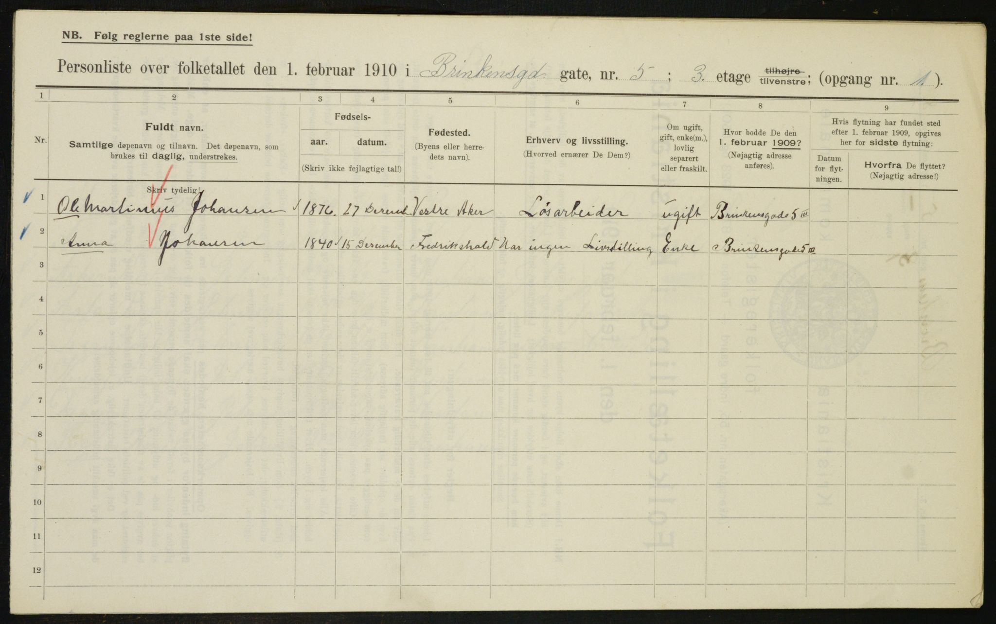 OBA, Municipal Census 1910 for Kristiania, 1910, p. 8469