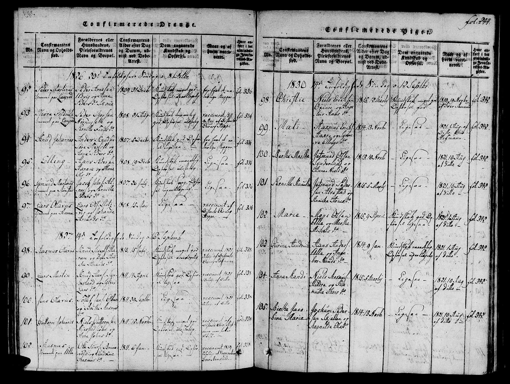 Ministerialprotokoller, klokkerbøker og fødselsregistre - Møre og Romsdal, SAT/A-1454/536/L0495: Parish register (official) no. 536A04, 1818-1847, p. 244