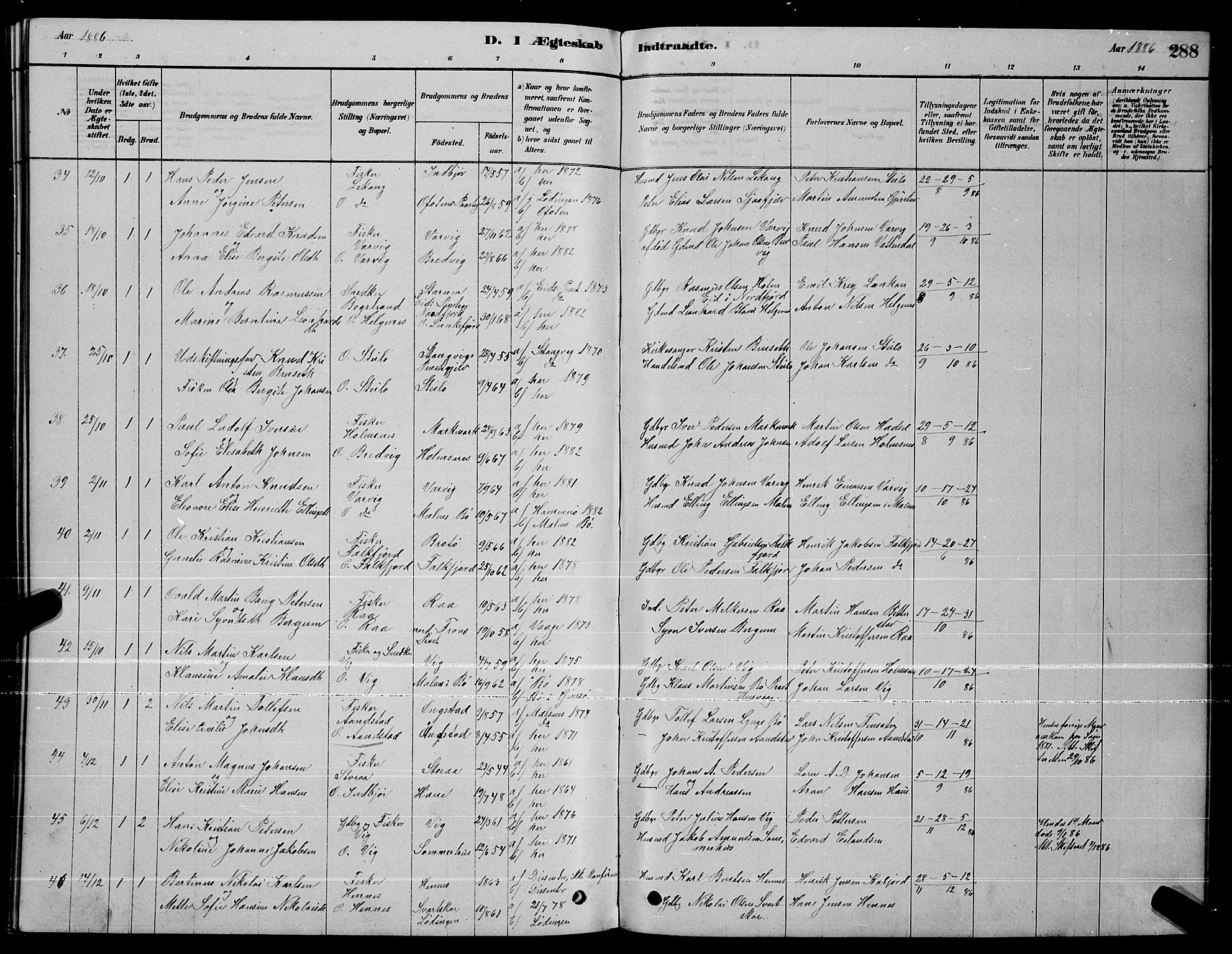 Ministerialprotokoller, klokkerbøker og fødselsregistre - Nordland, AV/SAT-A-1459/888/L1267: Parish register (copy) no. 888C05, 1878-1890, p. 288