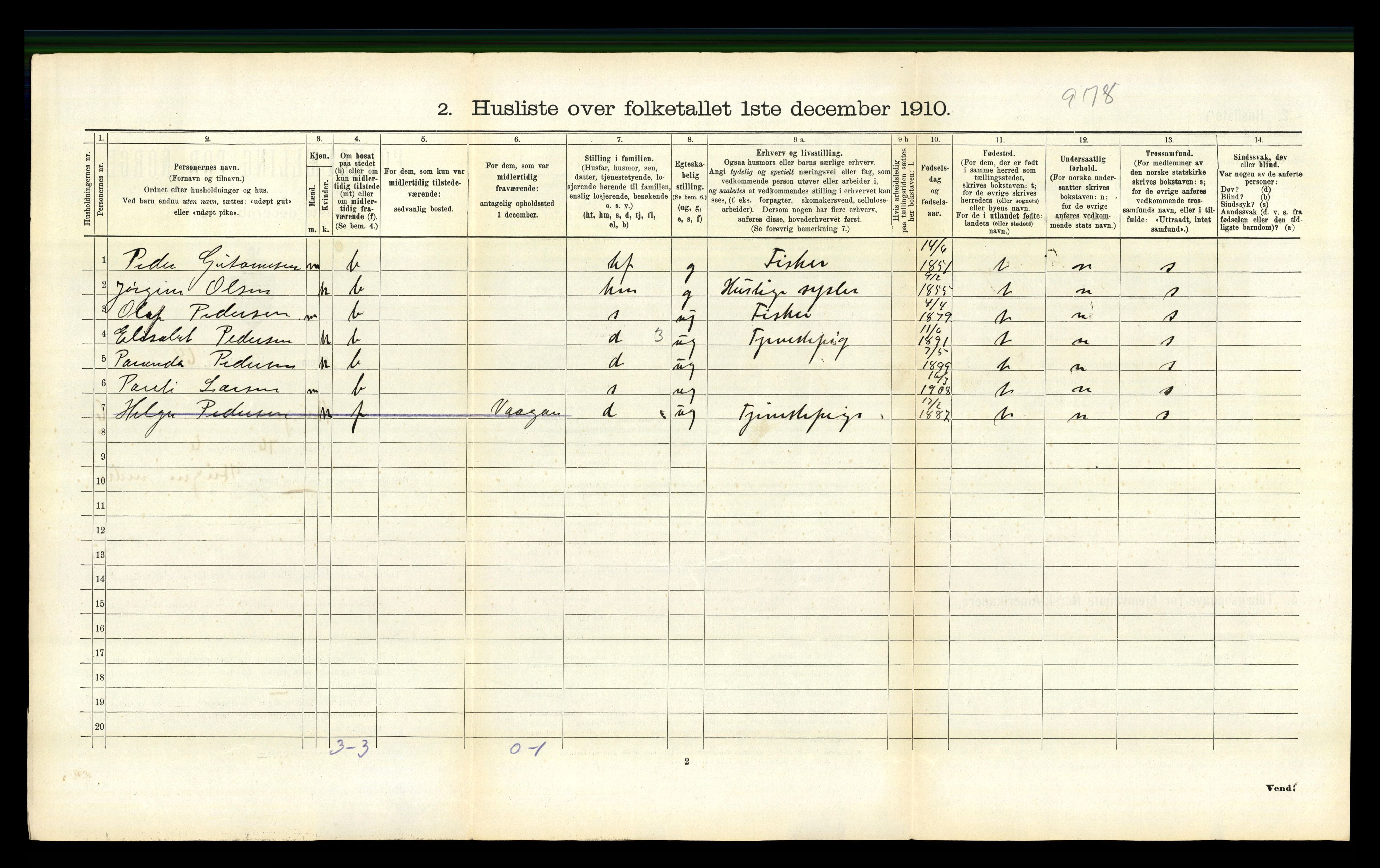 RA, 1910 census for Steigen, 1910, p. 582