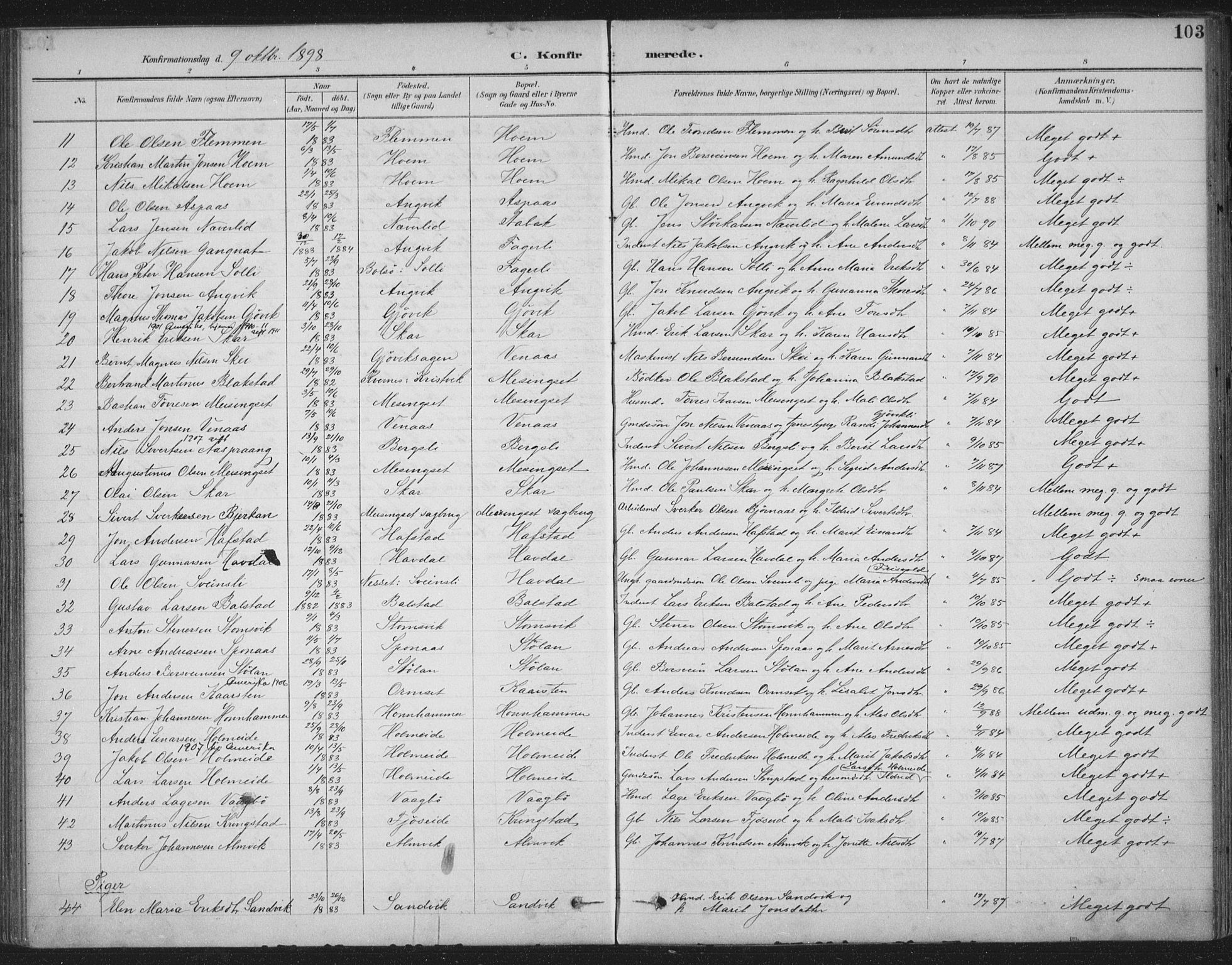 Ministerialprotokoller, klokkerbøker og fødselsregistre - Møre og Romsdal, AV/SAT-A-1454/586/L0988: Parish register (official) no. 586A14, 1893-1905, p. 103