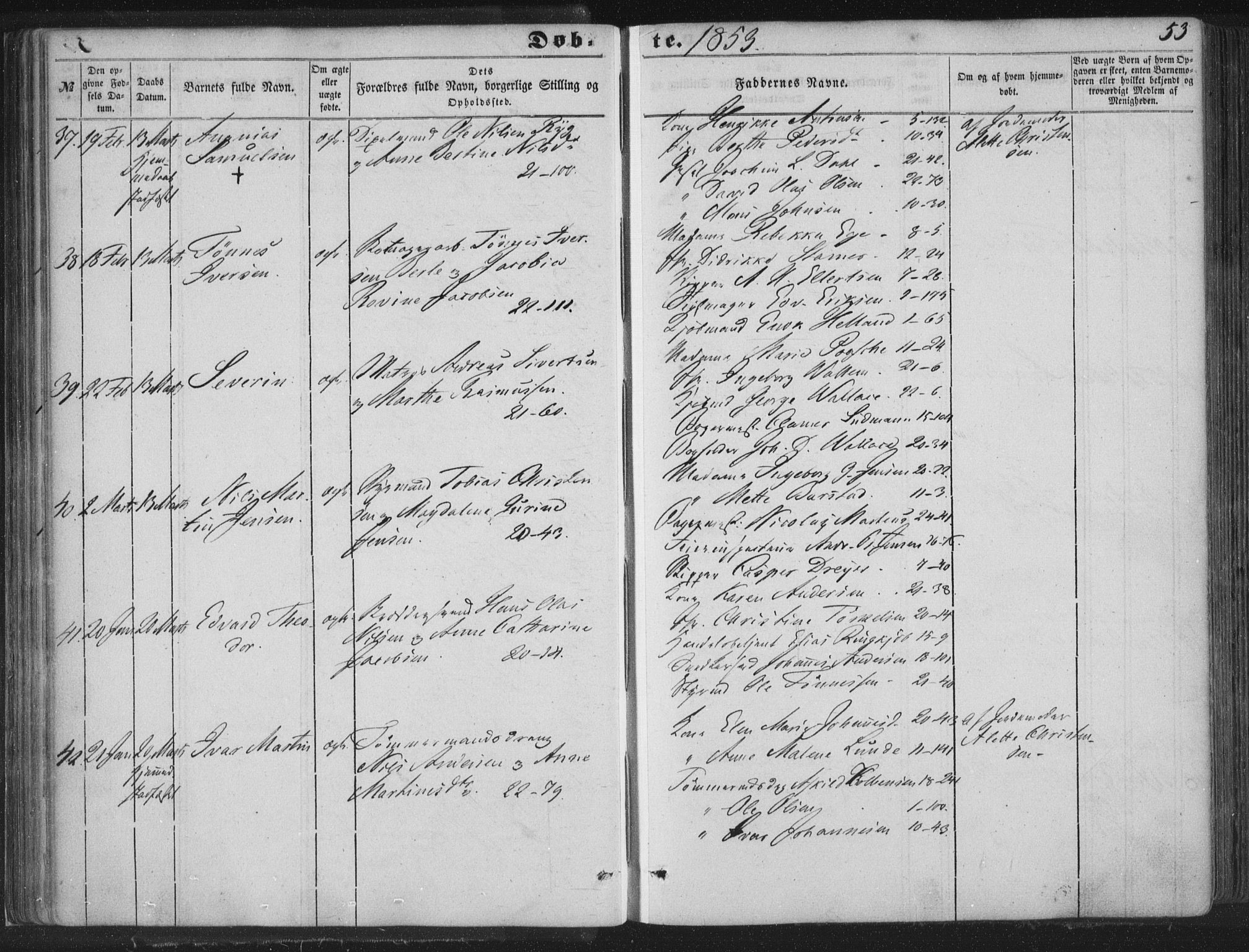 Korskirken sokneprestembete, SAB/A-76101/H/Haa/L0017: Parish register (official) no. B 3, 1851-1857, p. 53