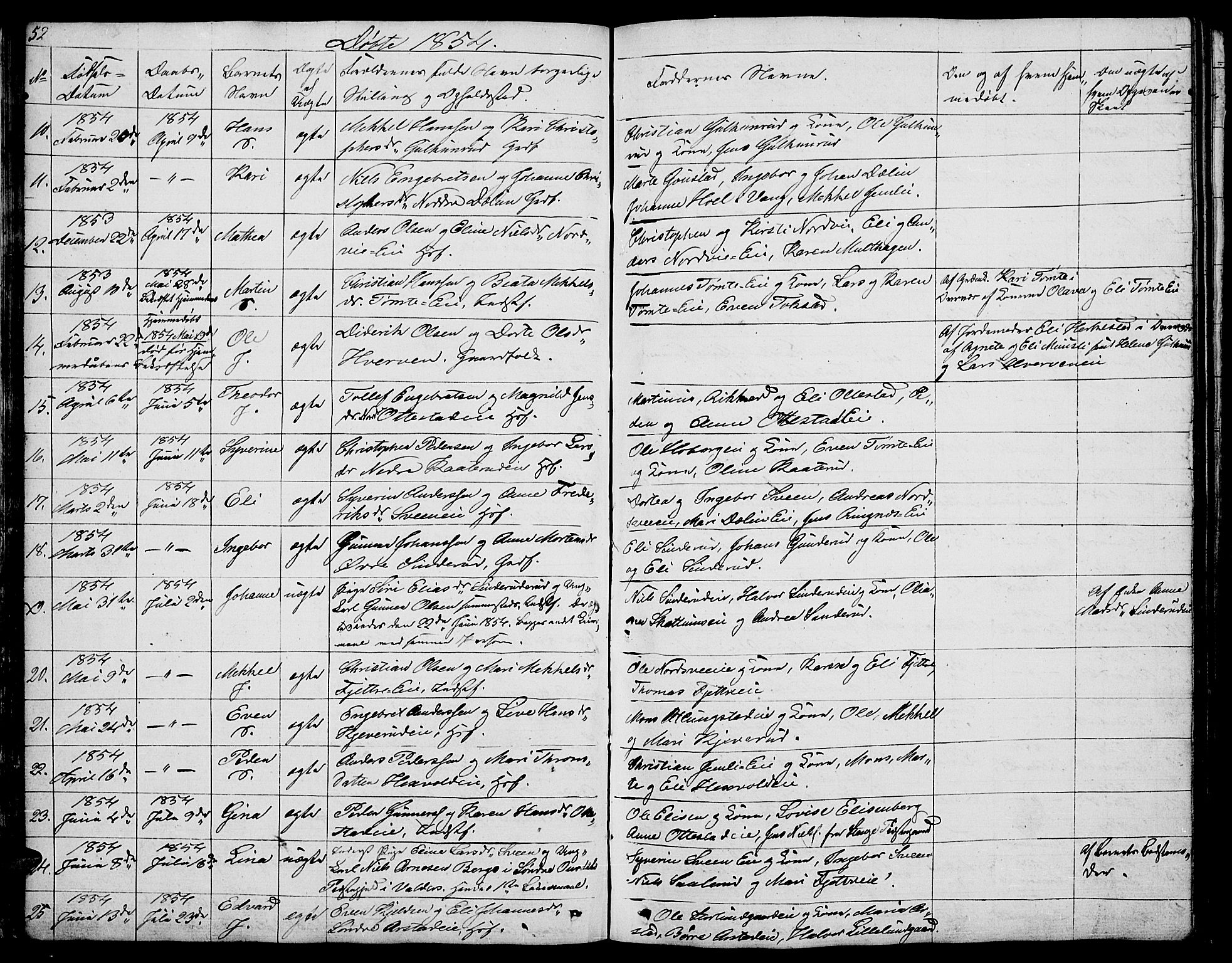 Stange prestekontor, SAH/PREST-002/L/L0002: Parish register (copy) no. 2, 1838-1879, p. 52