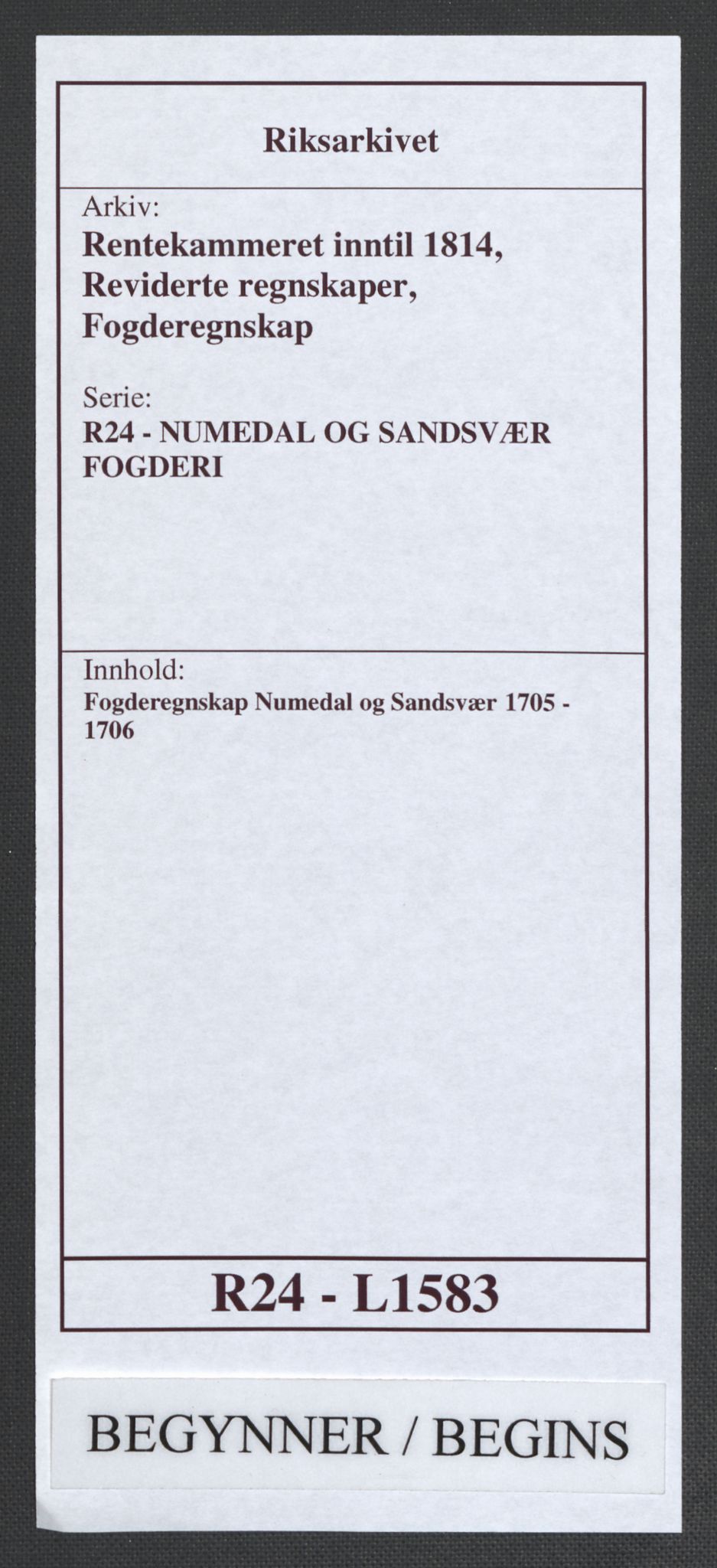 Rentekammeret inntil 1814, Reviderte regnskaper, Fogderegnskap, AV/RA-EA-4092/R24/L1583: Fogderegnskap Numedal og Sandsvær, 1705-1706, p. 1