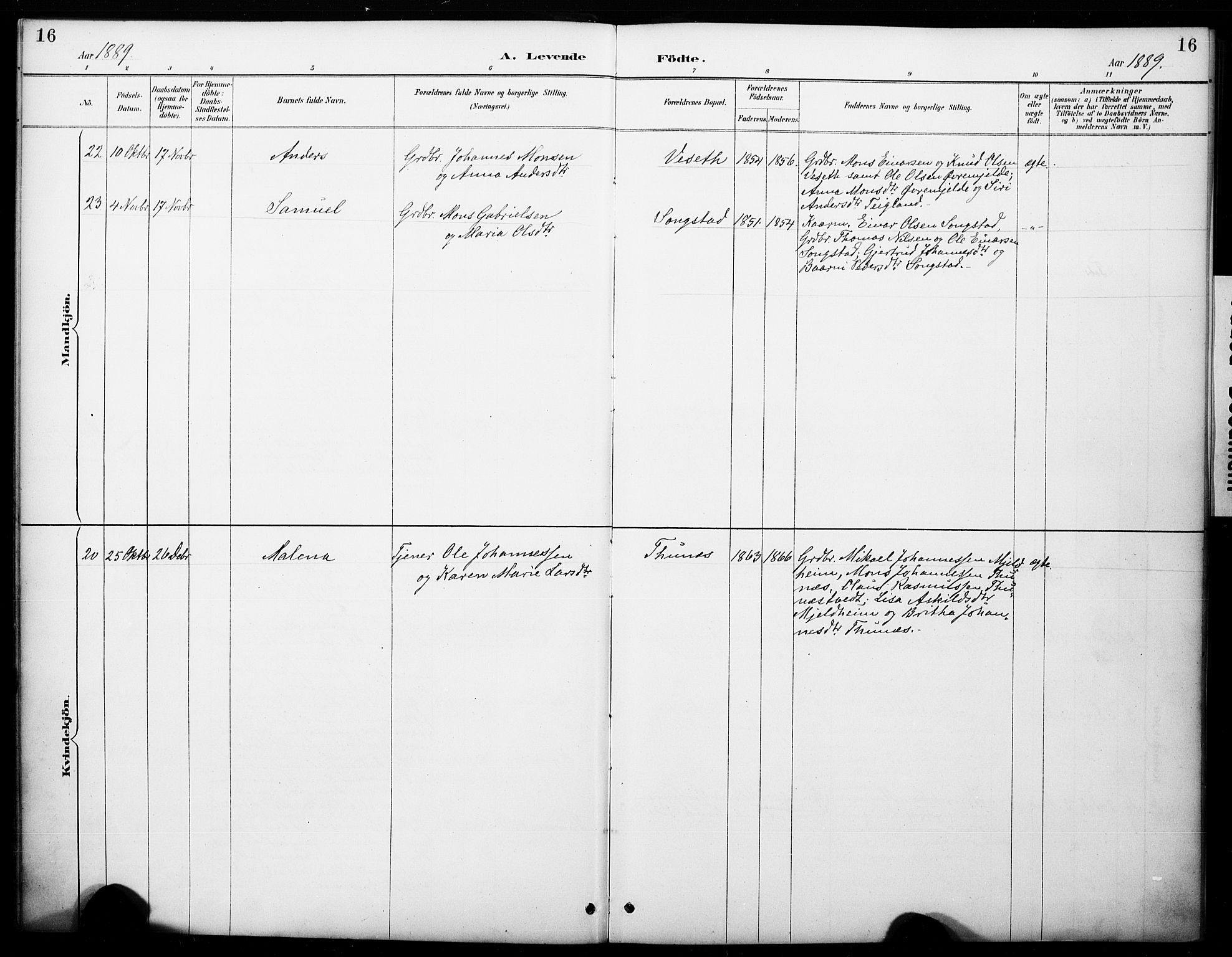 Haus sokneprestembete, SAB/A-75601/H/Haa: Parish register (official) no. B 1, 1887-1898, p. 16