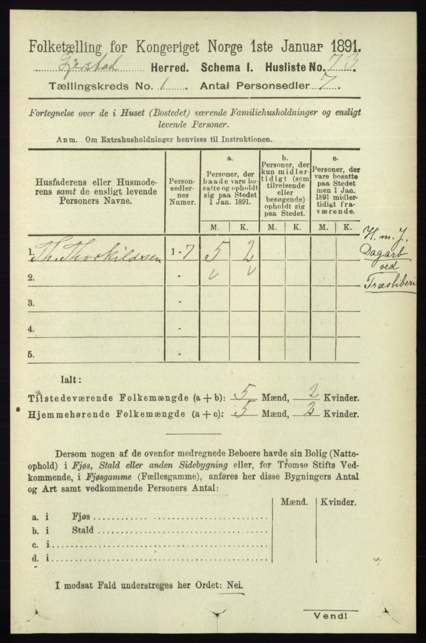 RA, 1891 census for 0911 Gjerstad, 1891, p. 94