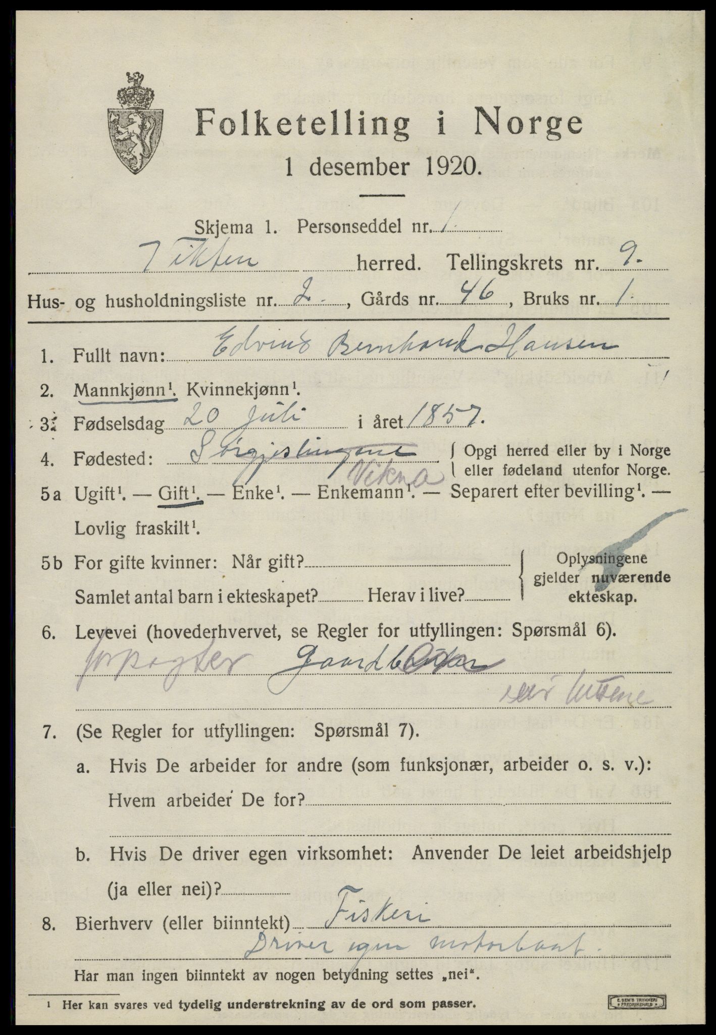 SAT, 1920 census for Vikna, 1920, p. 6449