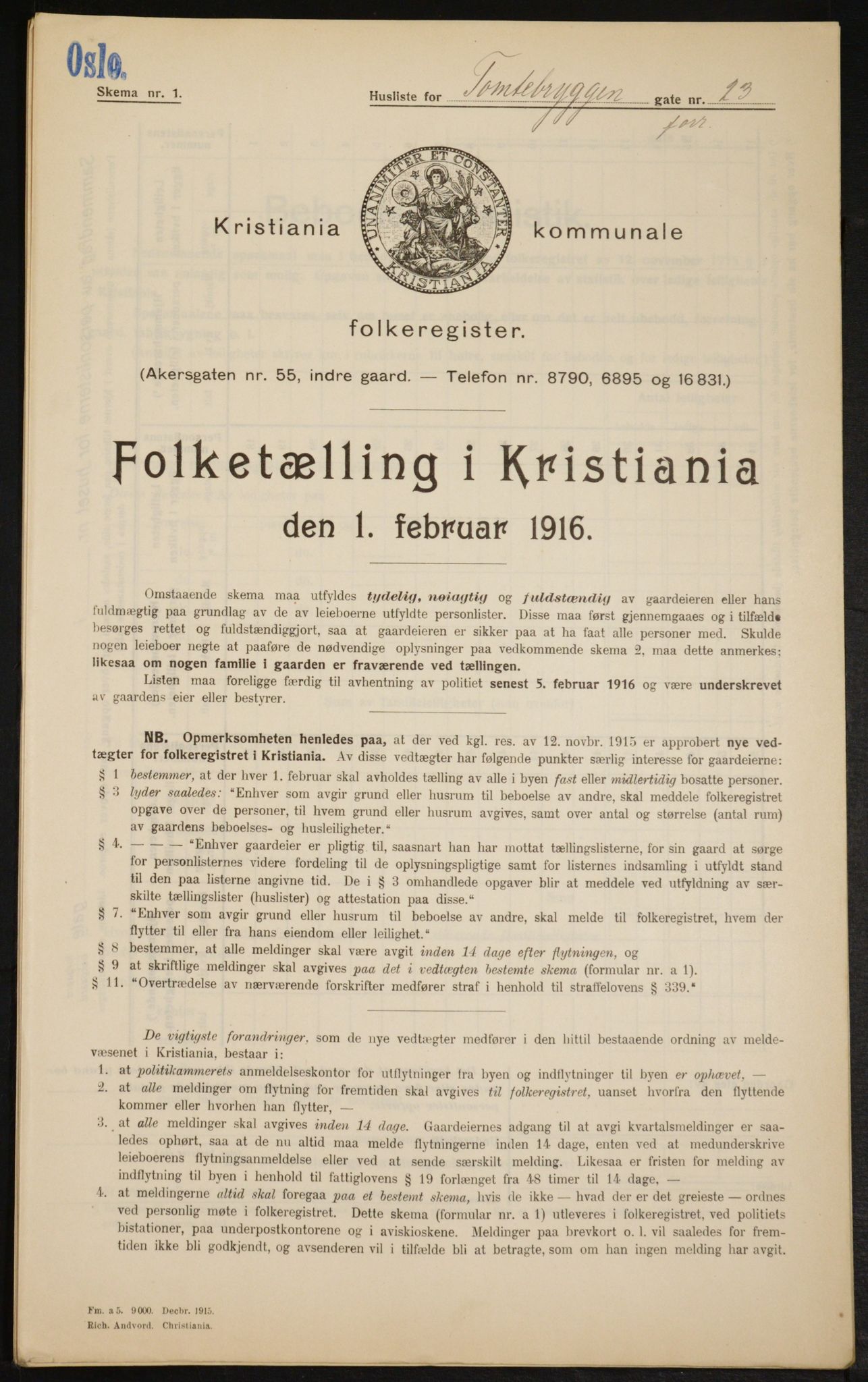 OBA, Municipal Census 1916 for Kristiania, 1916, p. 116632