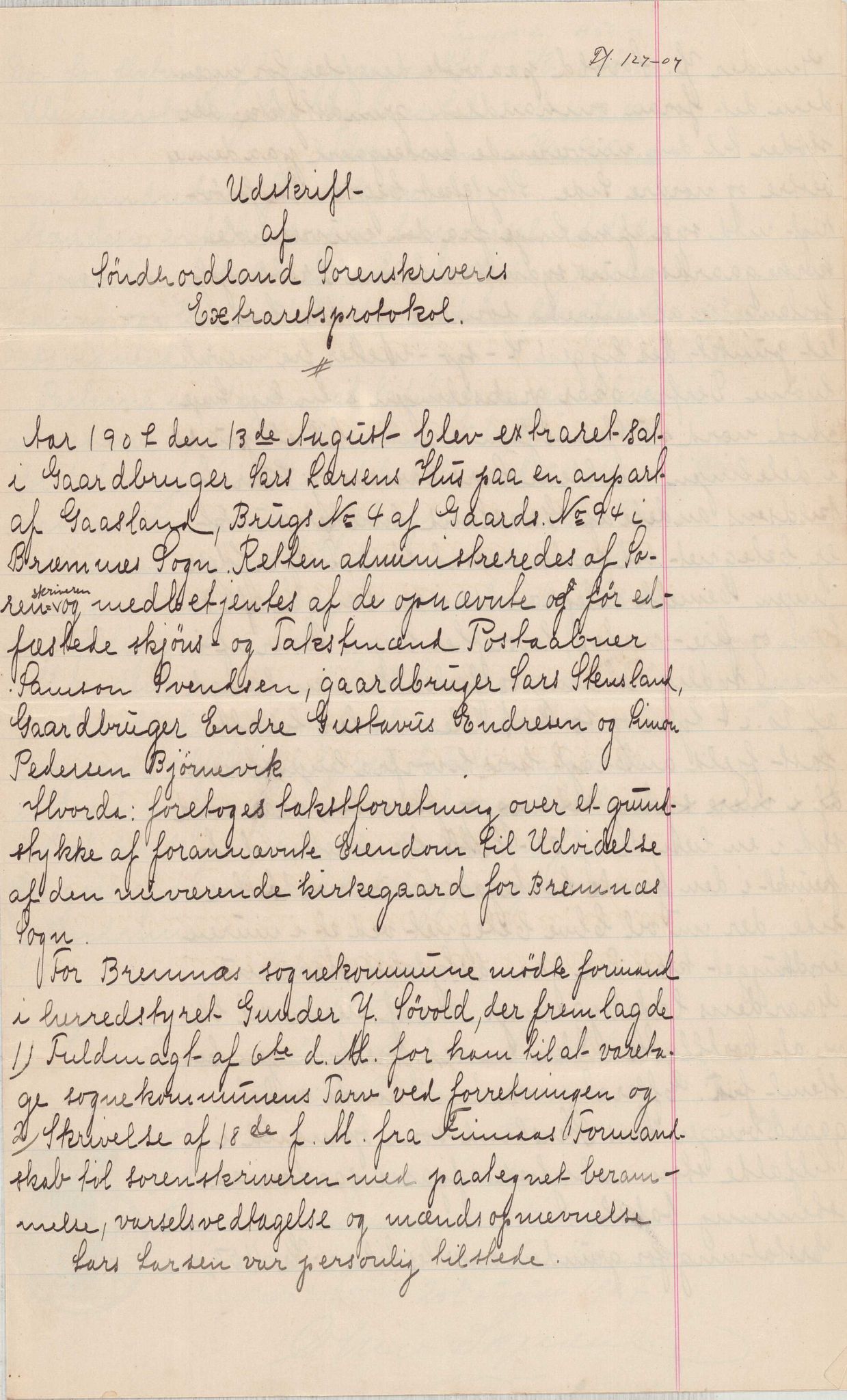 Finnaas kommune. Formannskapet, IKAH/1218a-021/D/Da/L0001/0007: Korrespondanse / saker / Gåsland kyrkjegard, 1906-1908, p. 5