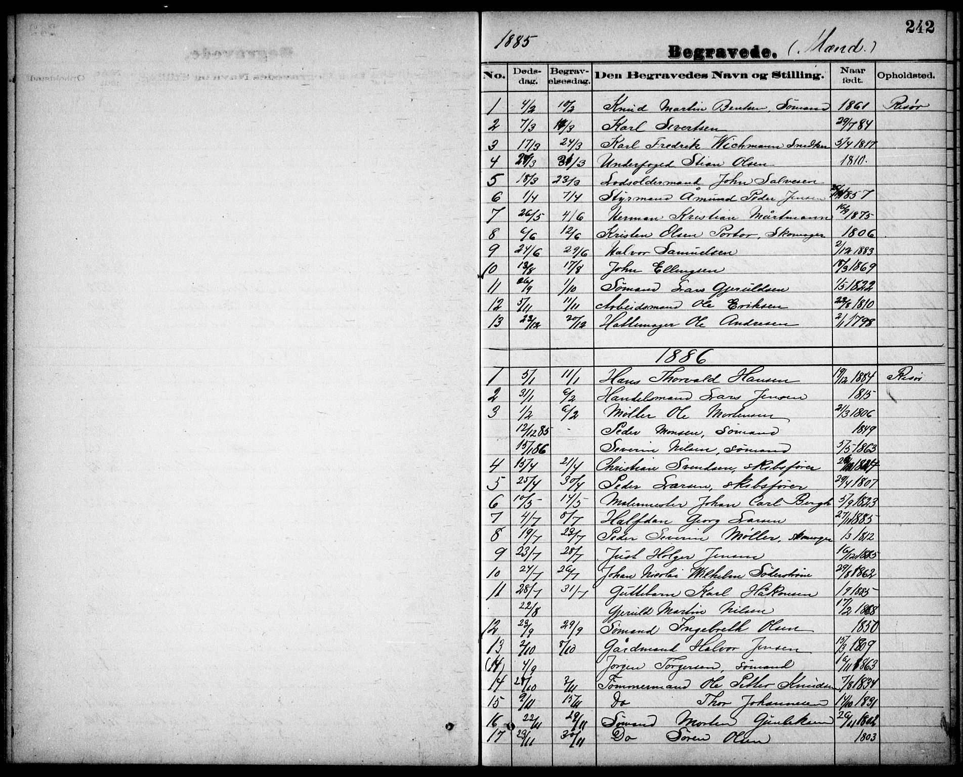 Risør sokneprestkontor, AV/SAK-1111-0035/F/Fb/L0007: Parish register (copy) no. B 7, 1885-1908, p. 242