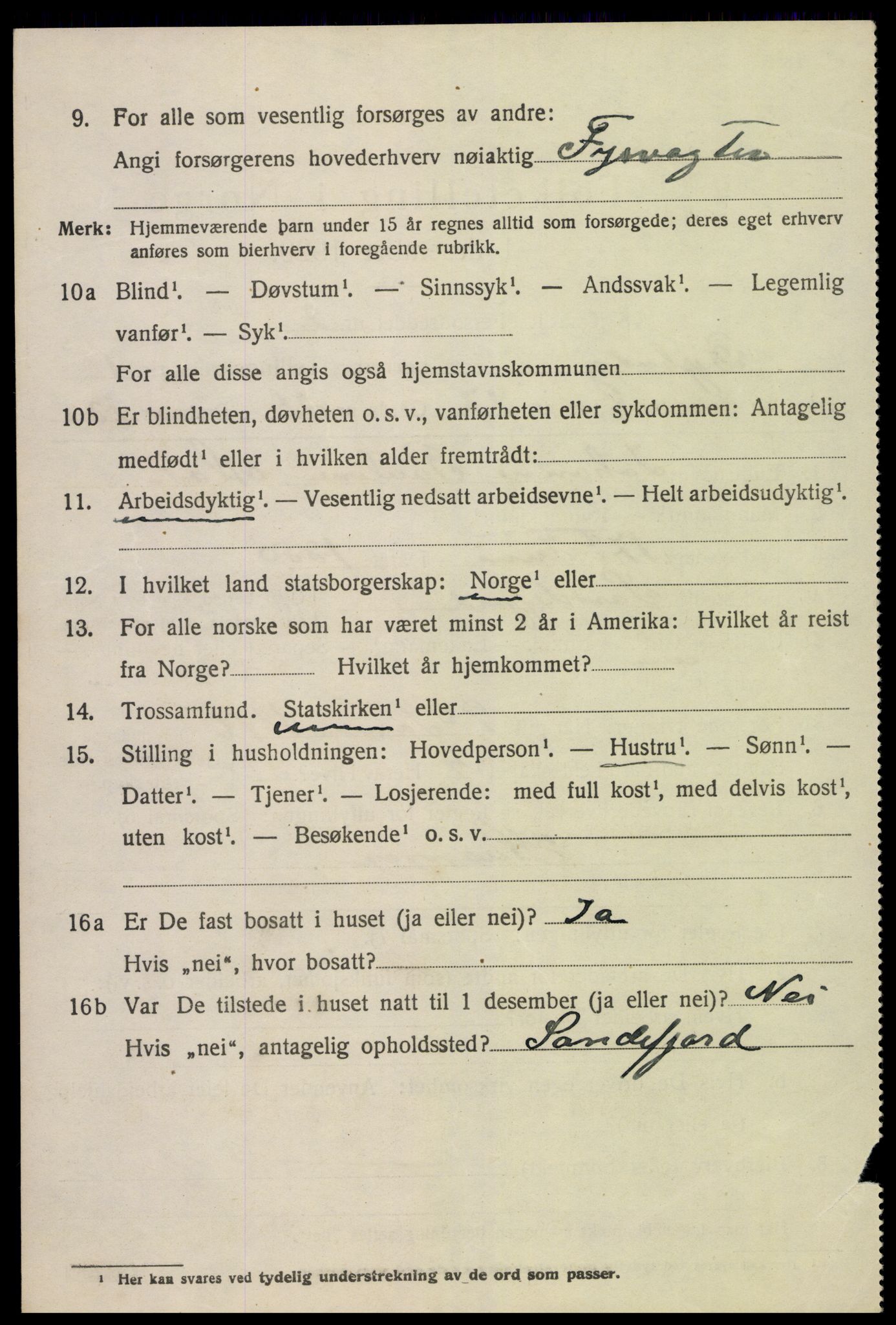 SAK, 1920 census for Dypvåg, 1920, p. 2066