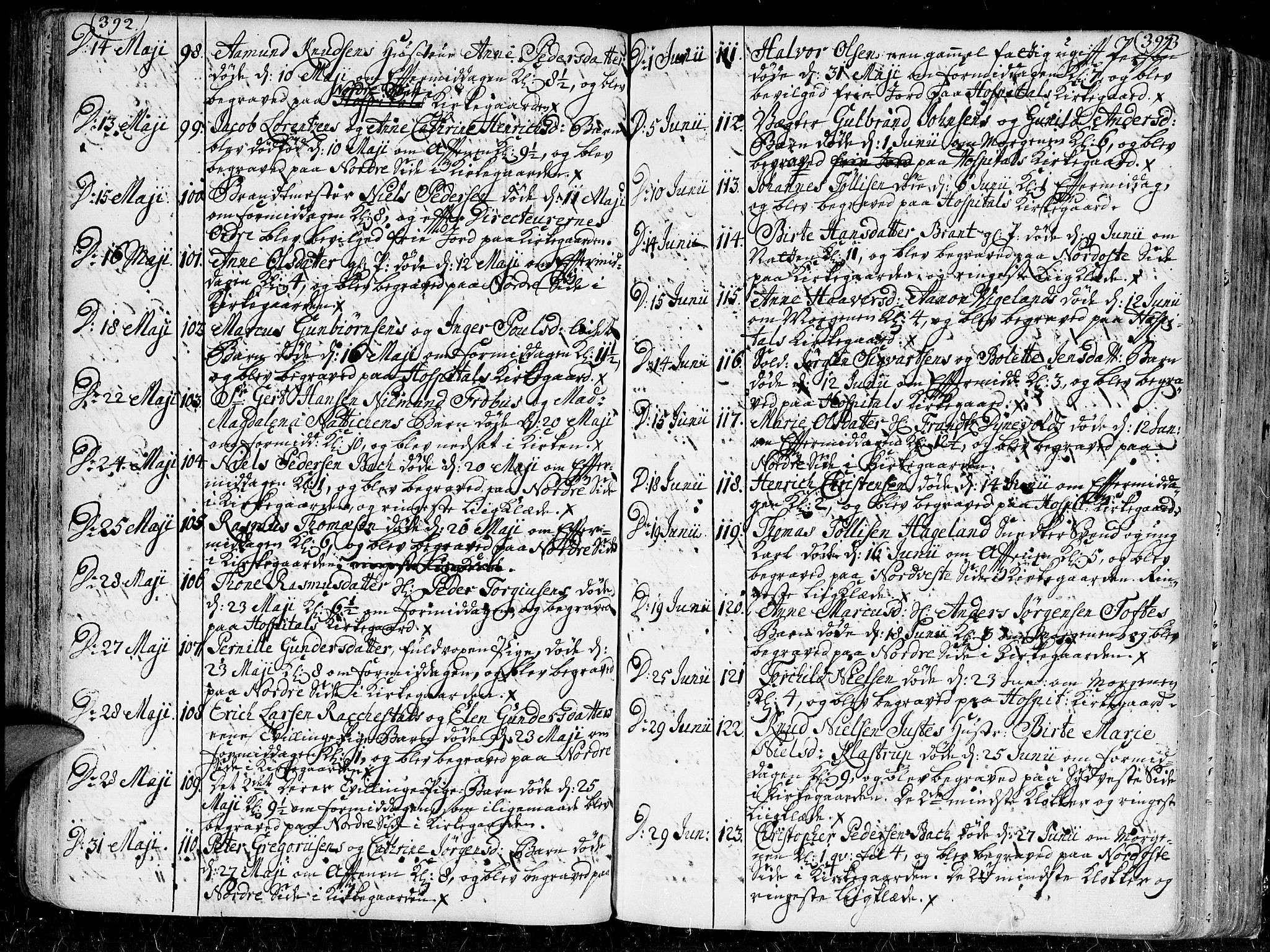 Kristiansand domprosti, AV/SAK-1112-0006/F/Fa/L0001: Parish register (official) no. A 1, 1734-1793, p. 392-393