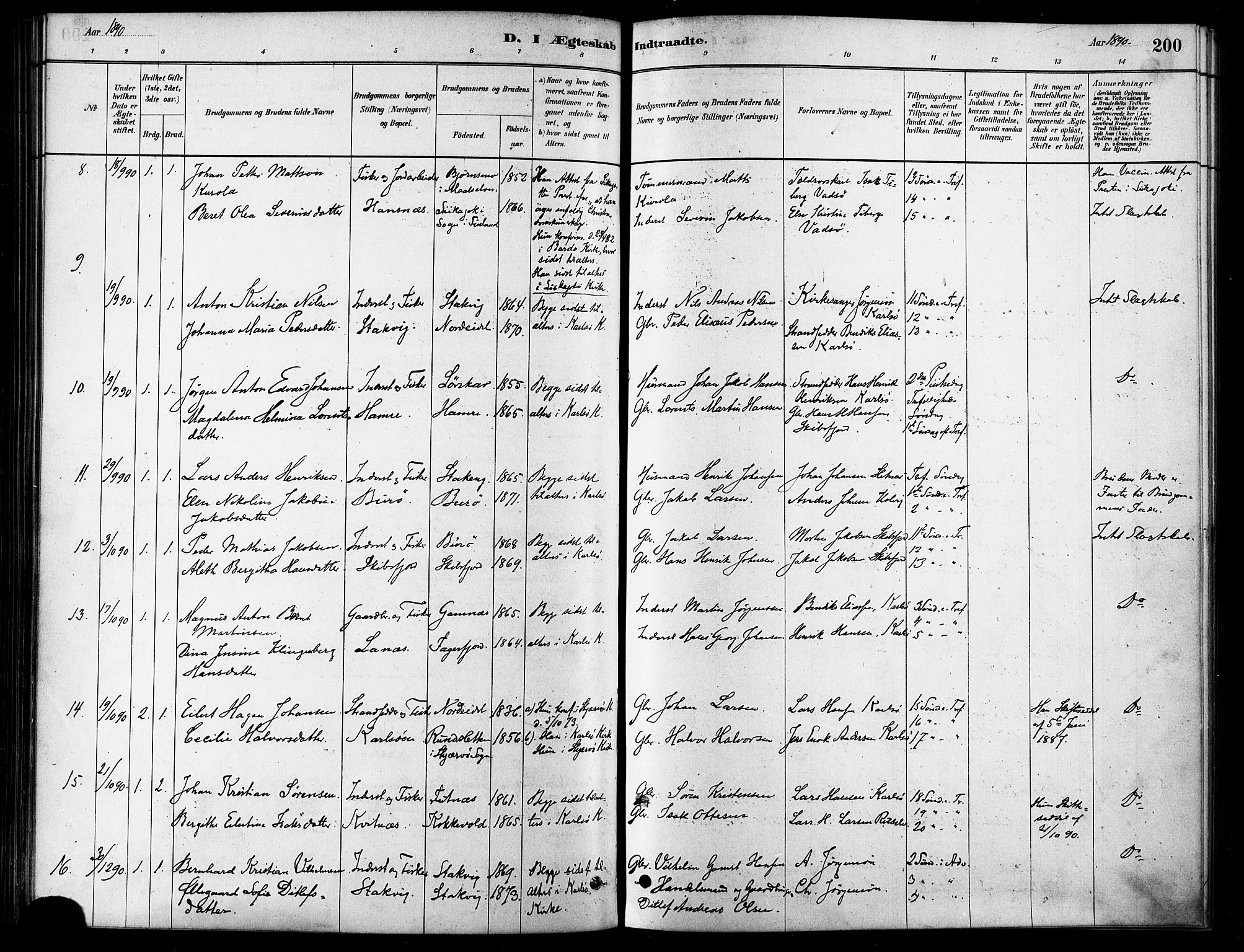 Karlsøy sokneprestembete, SATØ/S-1299/H/Ha/Haa/L0006kirke: Parish register (official) no. 6, 1879-1890, p. 200
