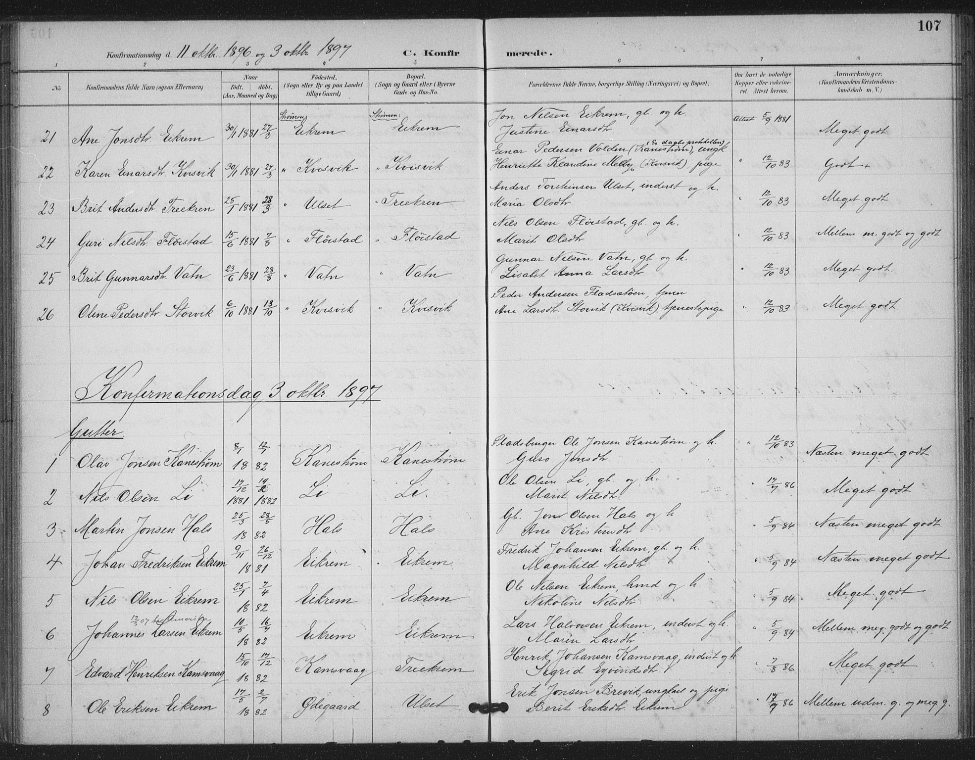 Ministerialprotokoller, klokkerbøker og fødselsregistre - Møre og Romsdal, AV/SAT-A-1454/587/L1000: Parish register (official) no. 587A02, 1887-1910, p. 107