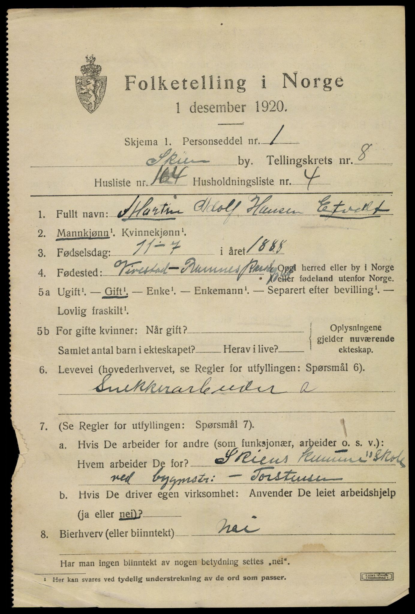 SAKO, 1920 census for Skien, 1920, p. 29604