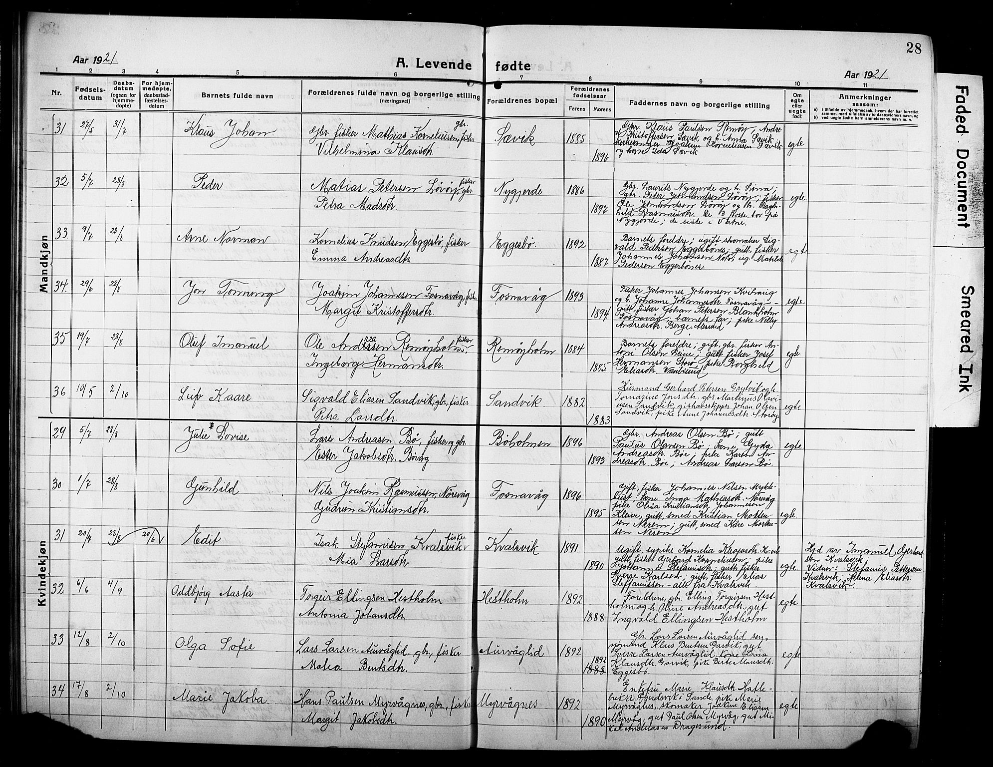 Ministerialprotokoller, klokkerbøker og fødselsregistre - Møre og Romsdal, AV/SAT-A-1454/507/L0084: Parish register (copy) no. 507C07, 1919-1932, p. 28