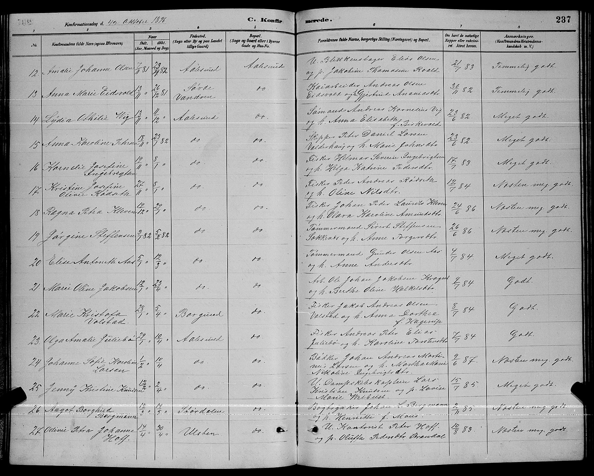 Ministerialprotokoller, klokkerbøker og fødselsregistre - Møre og Romsdal, AV/SAT-A-1454/529/L0467: Parish register (copy) no. 529C04, 1889-1897, p. 237