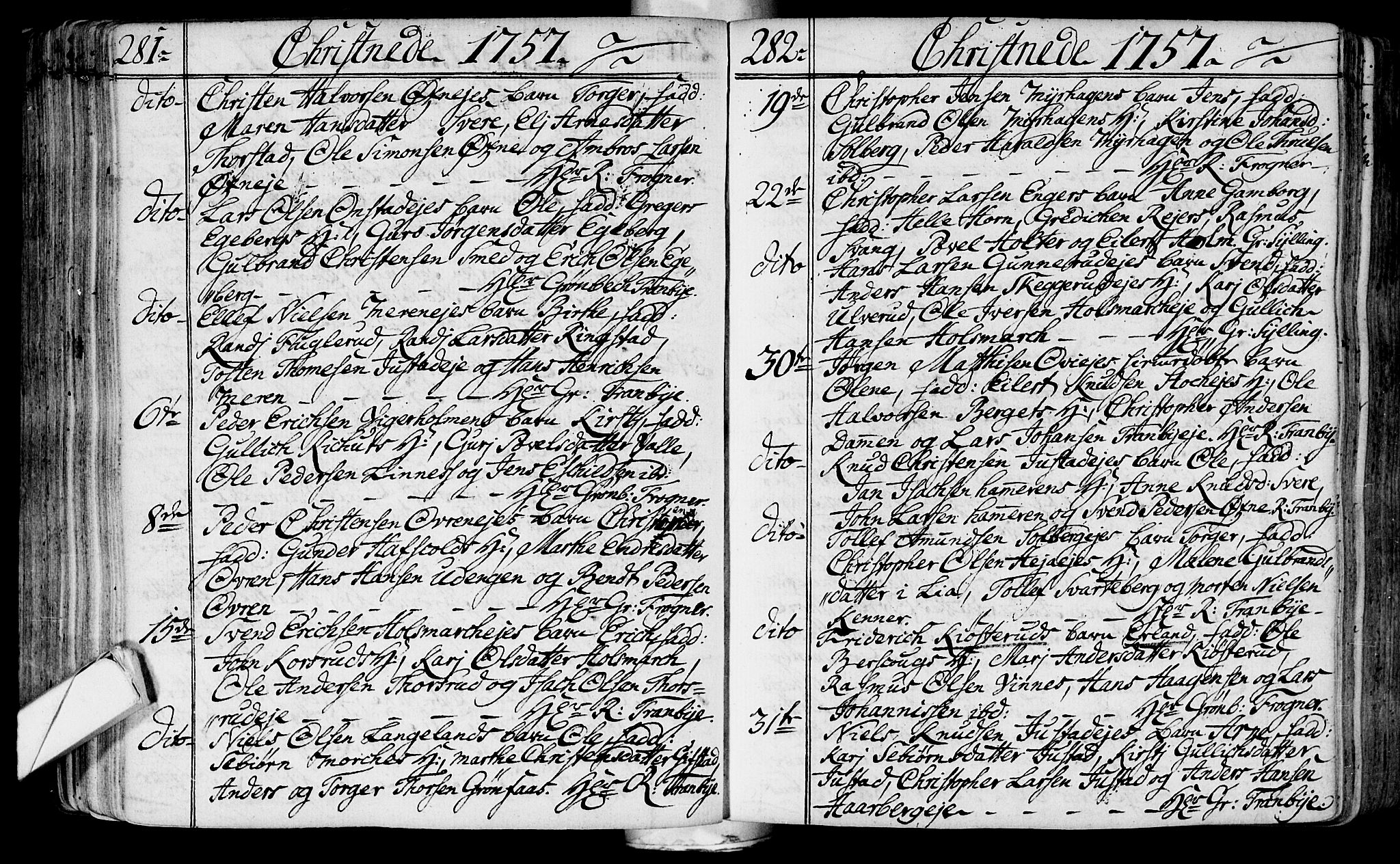 Lier kirkebøker, AV/SAKO-A-230/F/Fa/L0004: Parish register (official) no. I 4, 1749-1764, p. 281-282