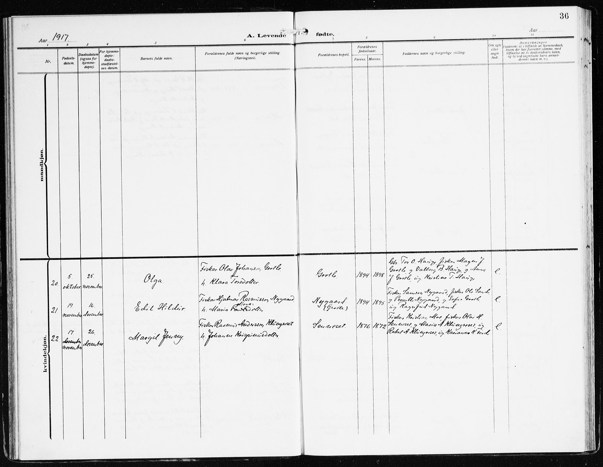 Bremanger sokneprestembete, AV/SAB-A-82201/H/Haa/Haac/L0001: Parish register (official) no. C 1, 1908-1921, p. 36