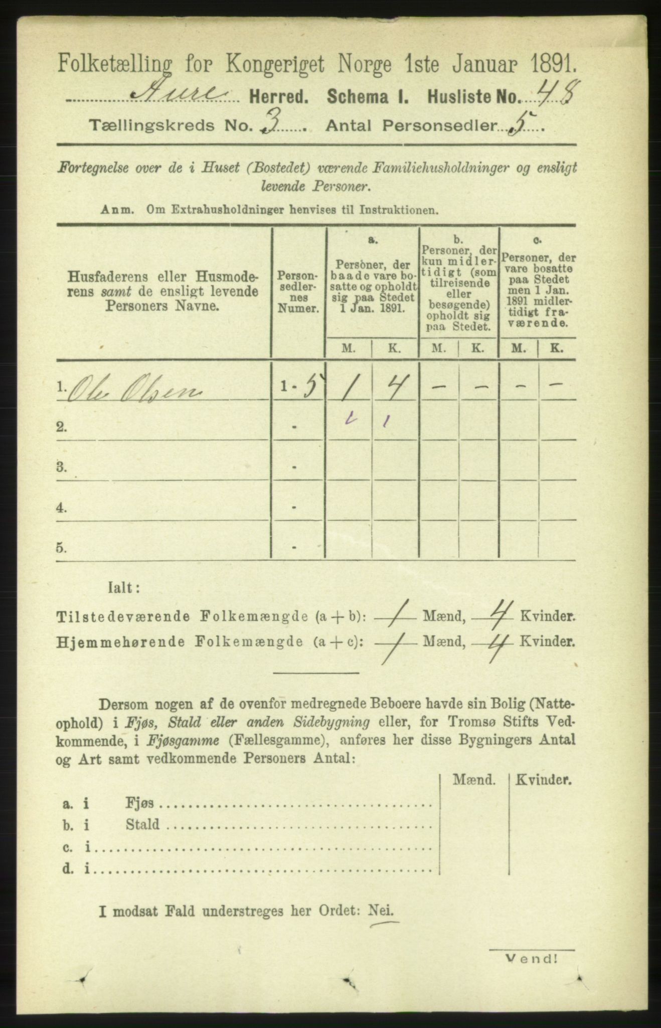 RA, 1891 census for 1569 Aure, 1891, p. 1539