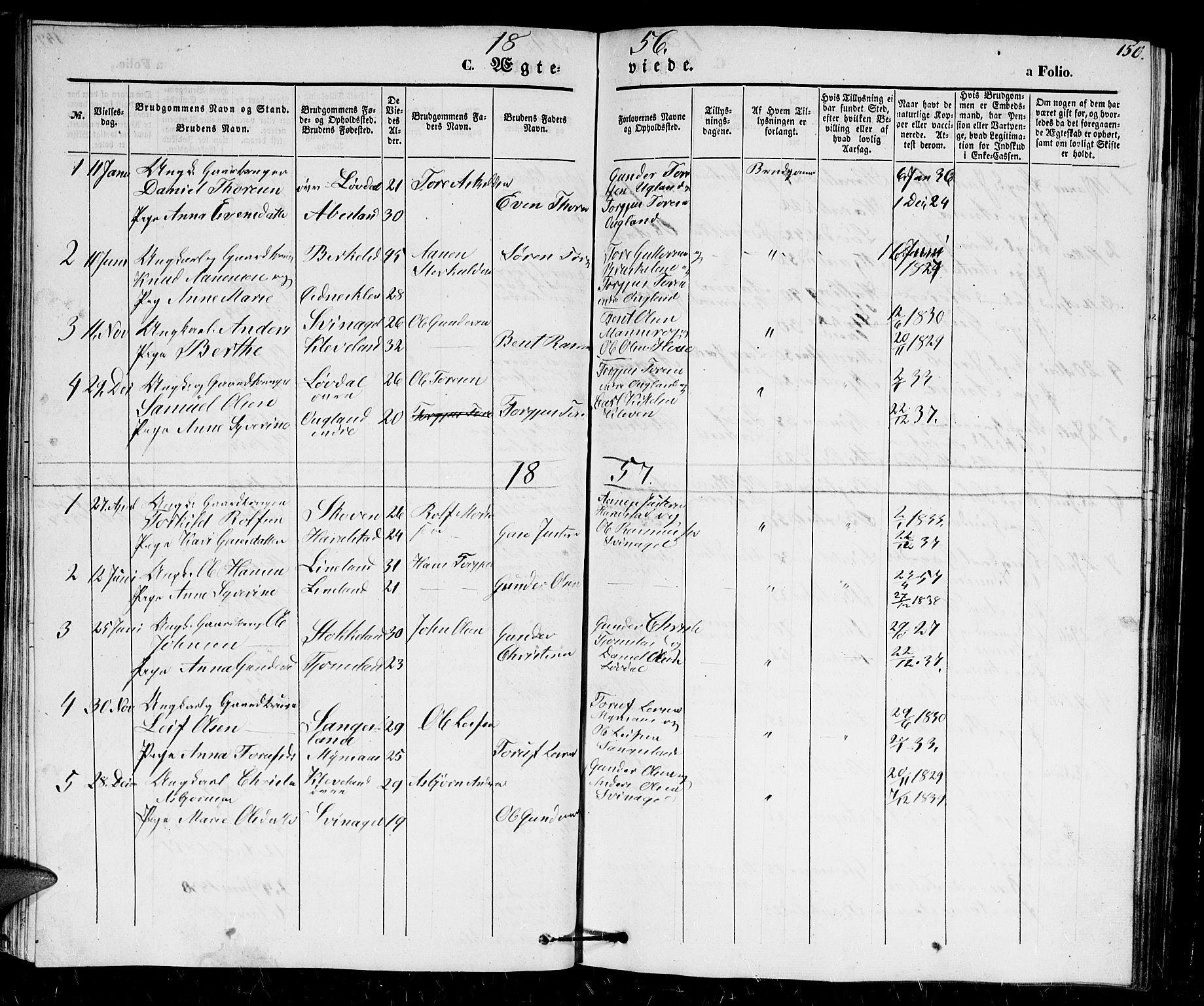 Holum sokneprestkontor, SAK/1111-0022/F/Fb/Fbb/L0002: Parish register (copy) no. B 2, 1847-1874, p. 150